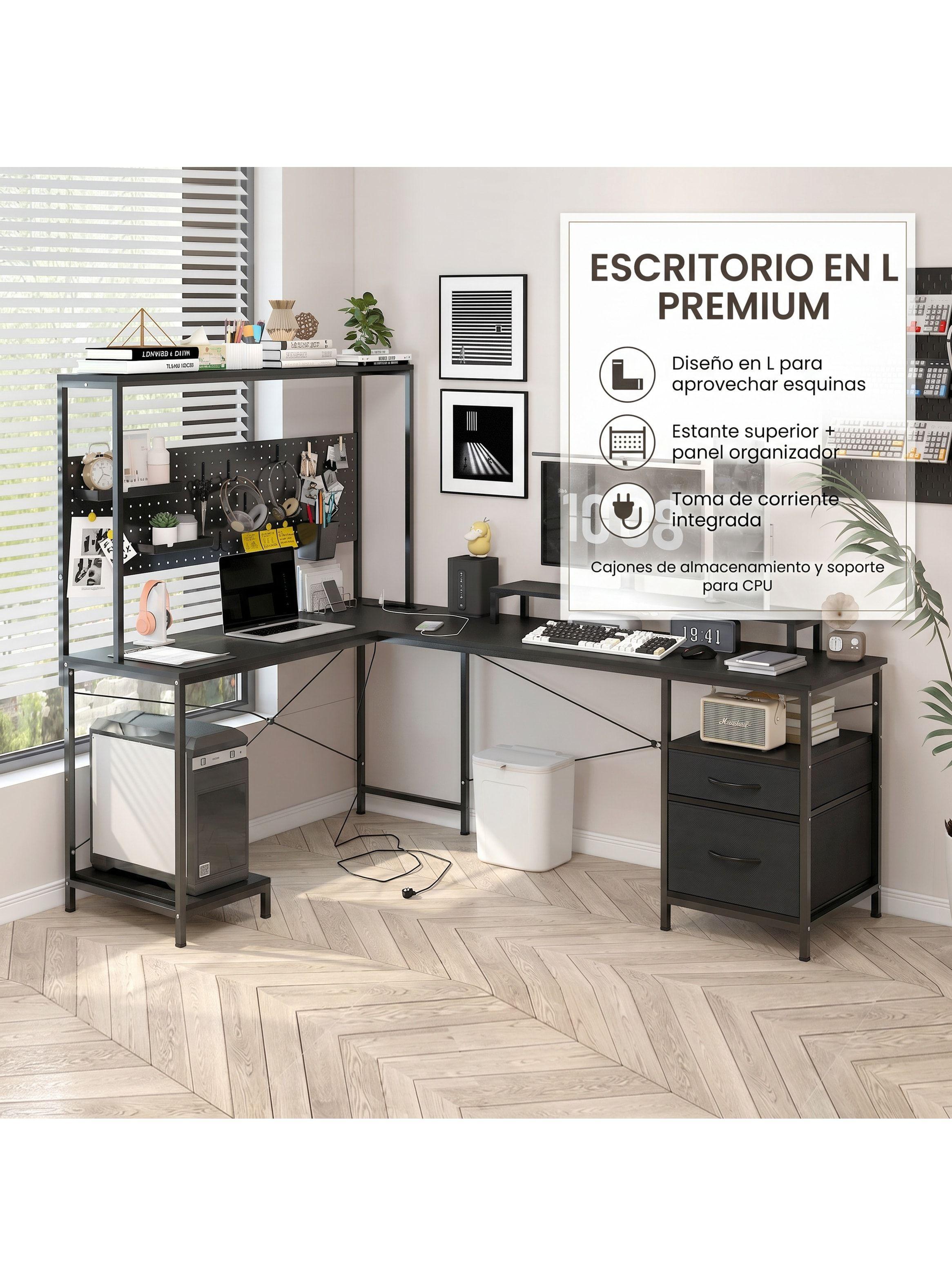 Escritorio Homeoffice Esquinero Convertible Con Estantería Negro-2