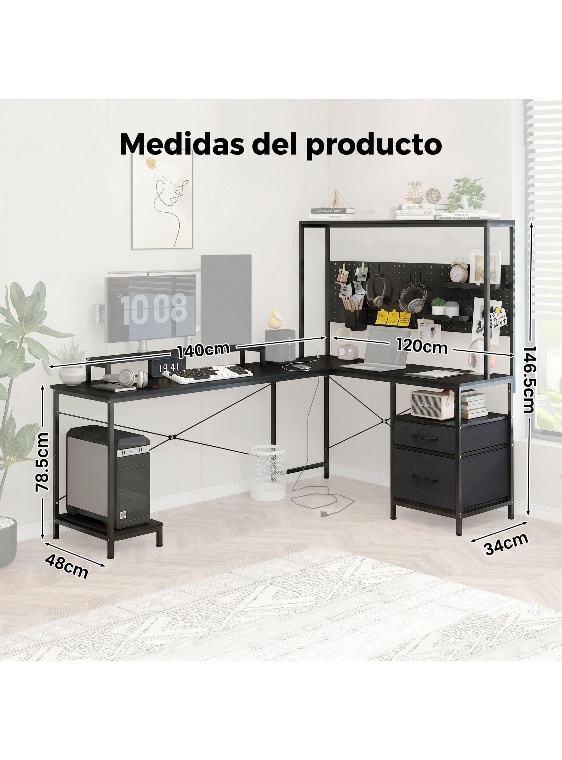 Escritorio Homeoffice Esquinero Convertible Con Estantería Negro-3