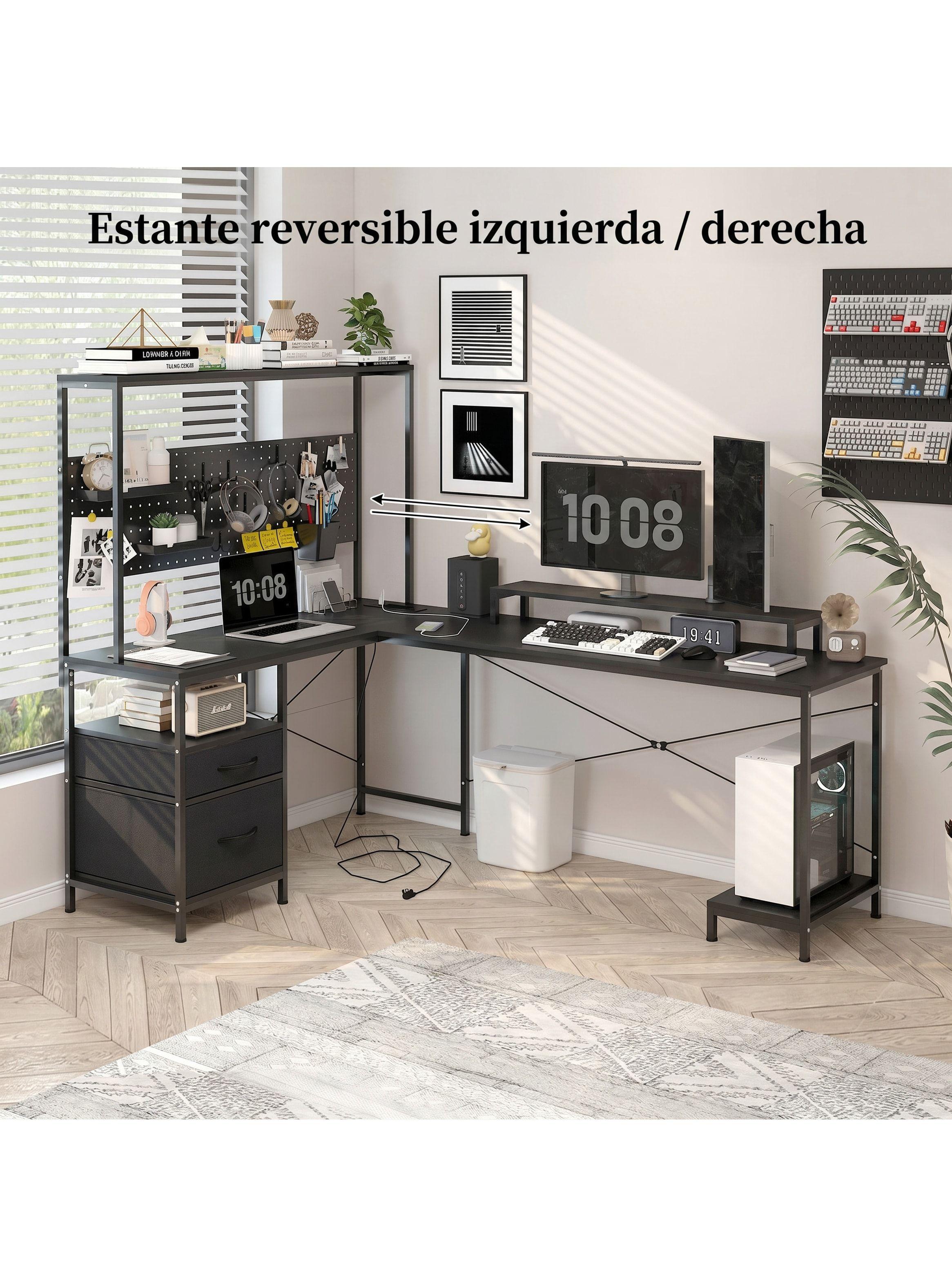 Escritorio Homeoffice Esquinero Convertible Con Estantería Negro-4