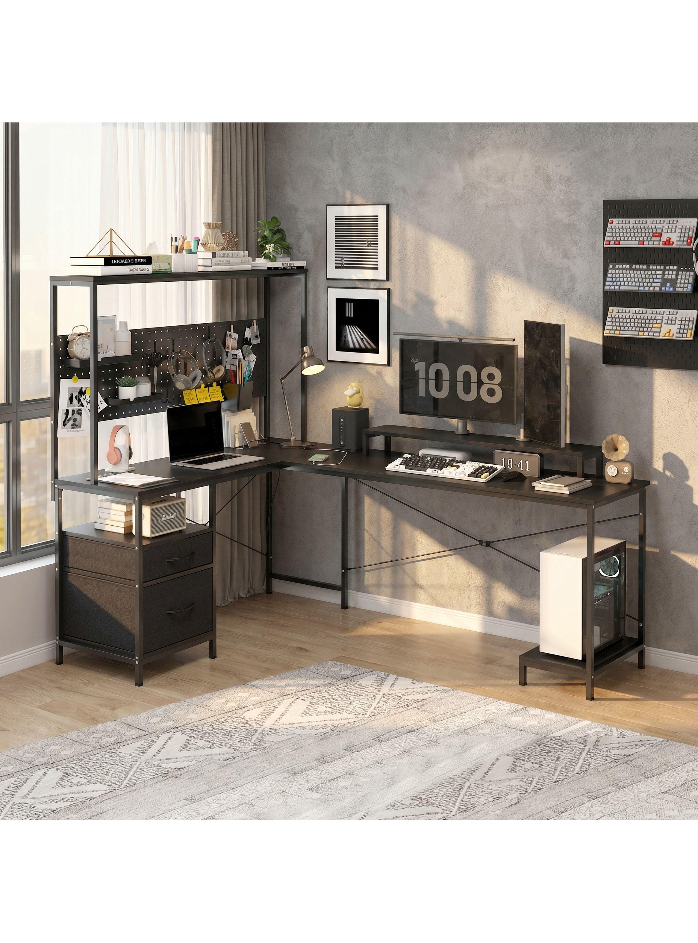 Escritorio Homeoffice Esquinero Convertible Con Estantería Negro-5
