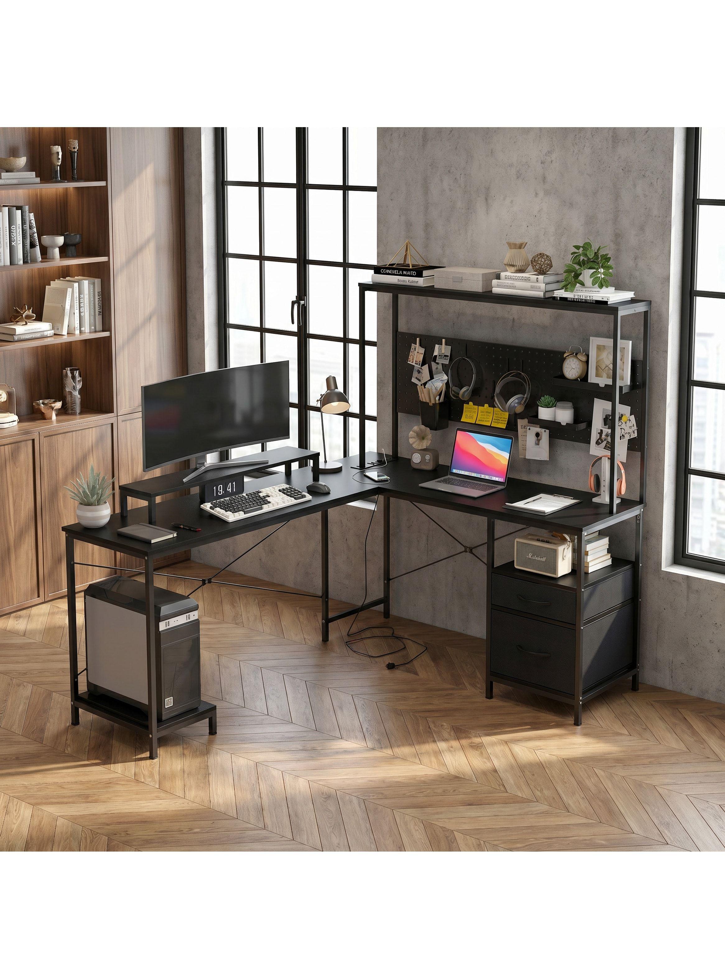Escritorio Homeoffice Esquinero Convertible Con Estantería Negro-6