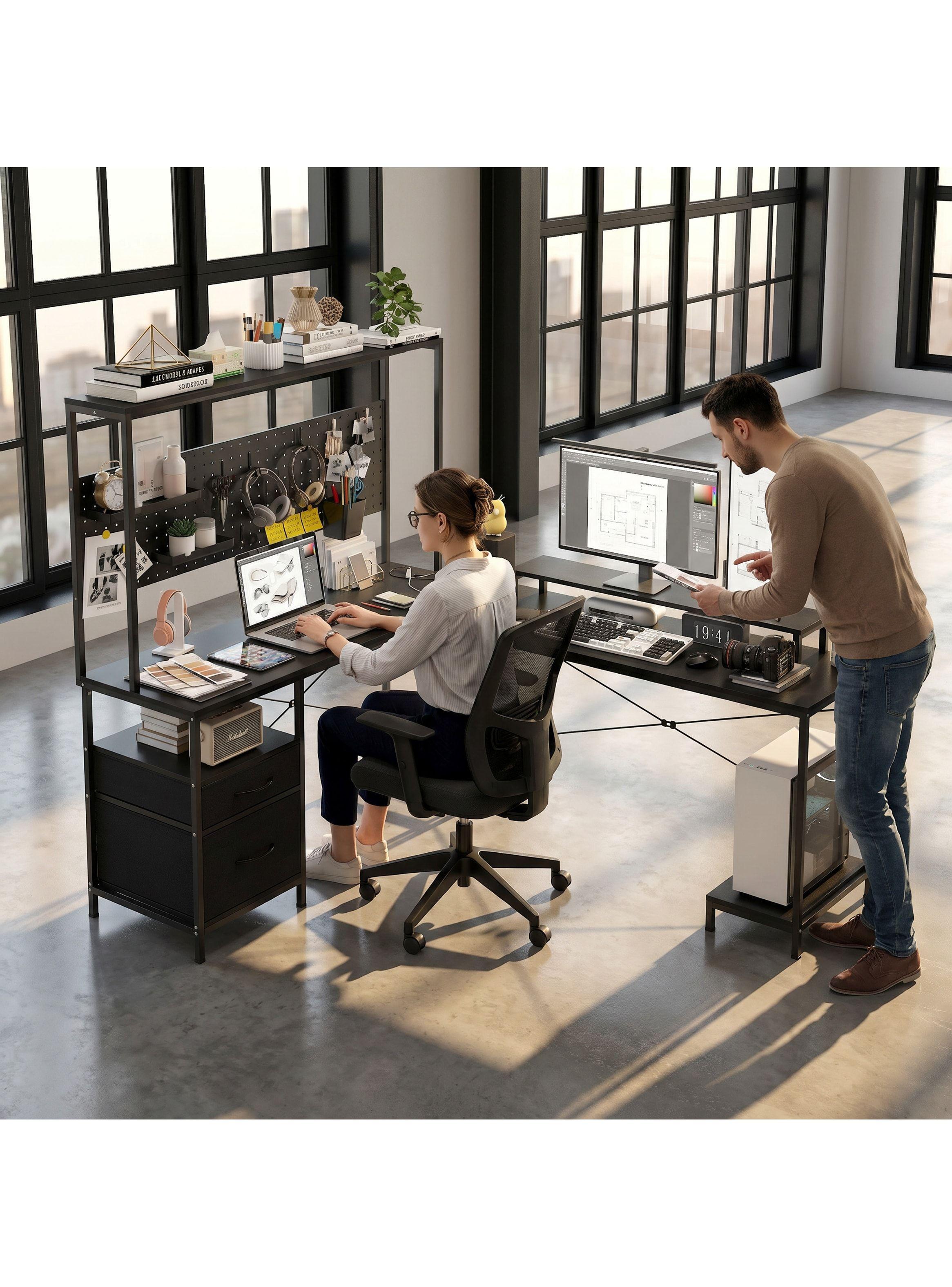 Escritorio Homeoffice Esquinero Convertible Con Estantería Negro-7
