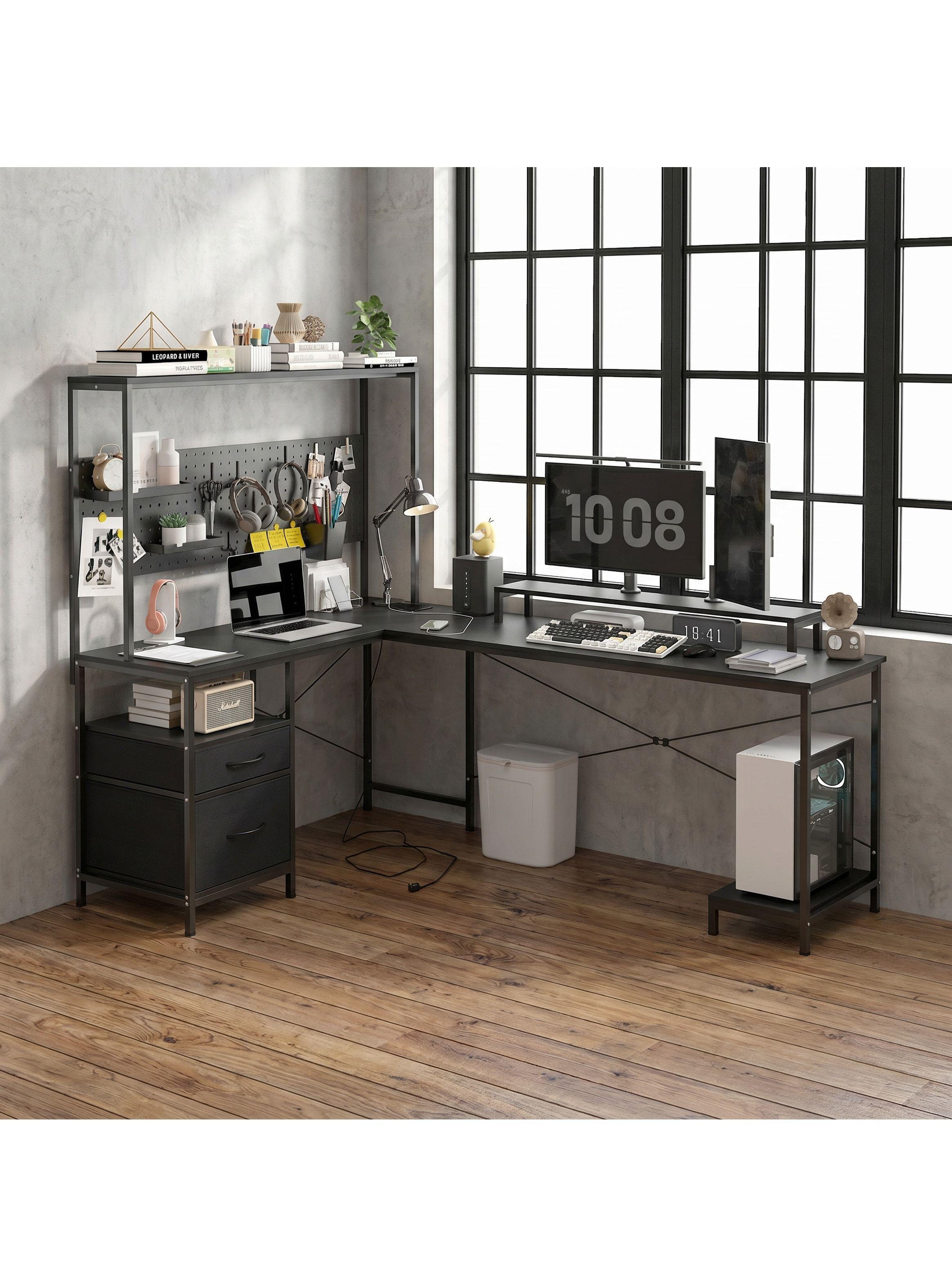 Escritorio Homeoffice Esquinero Convertible Con Estantería Negro-8