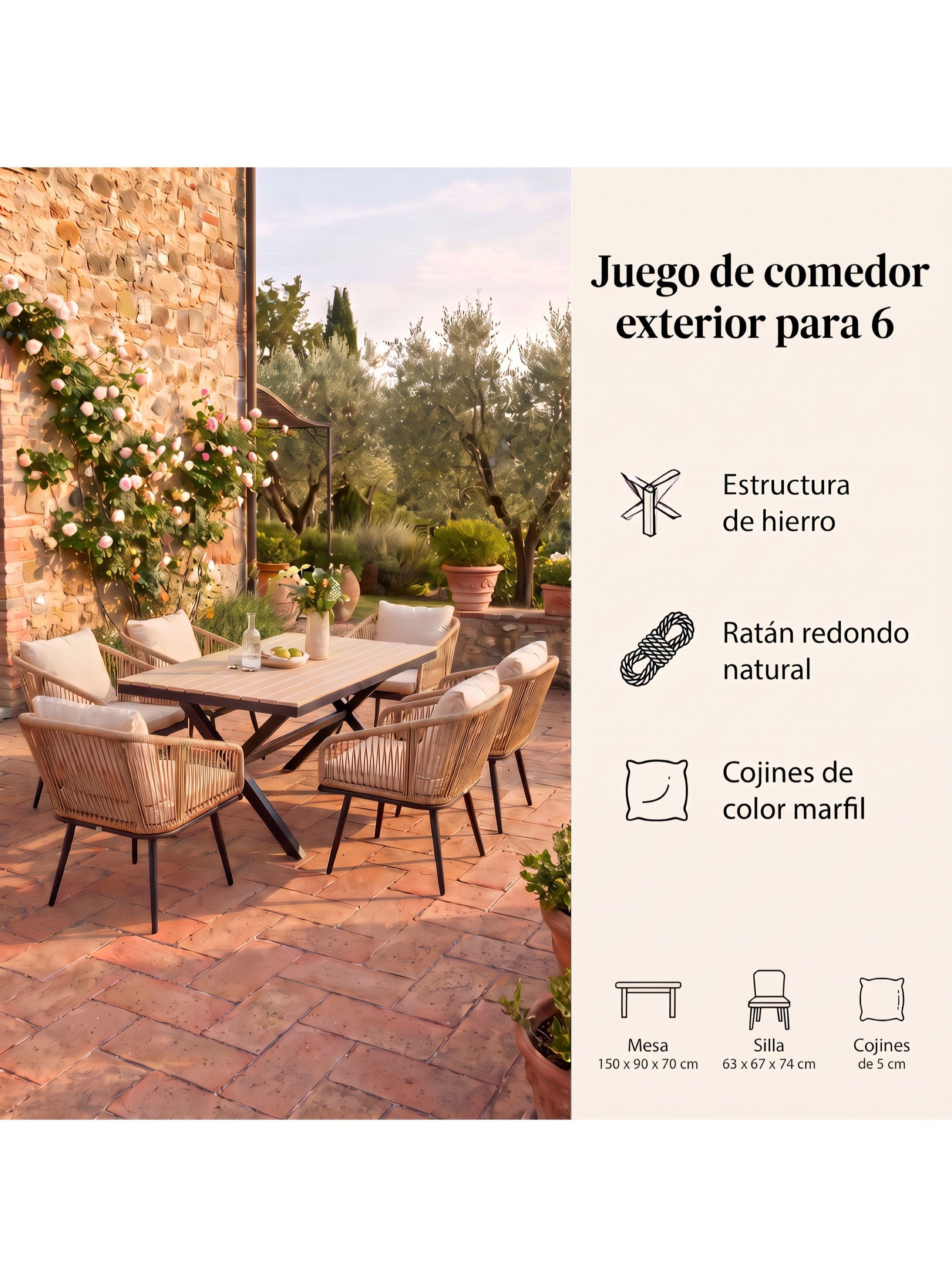 Juego De Comedor Terraza Margot 7 Piezas Mesa 6 Sillas Ratán-1