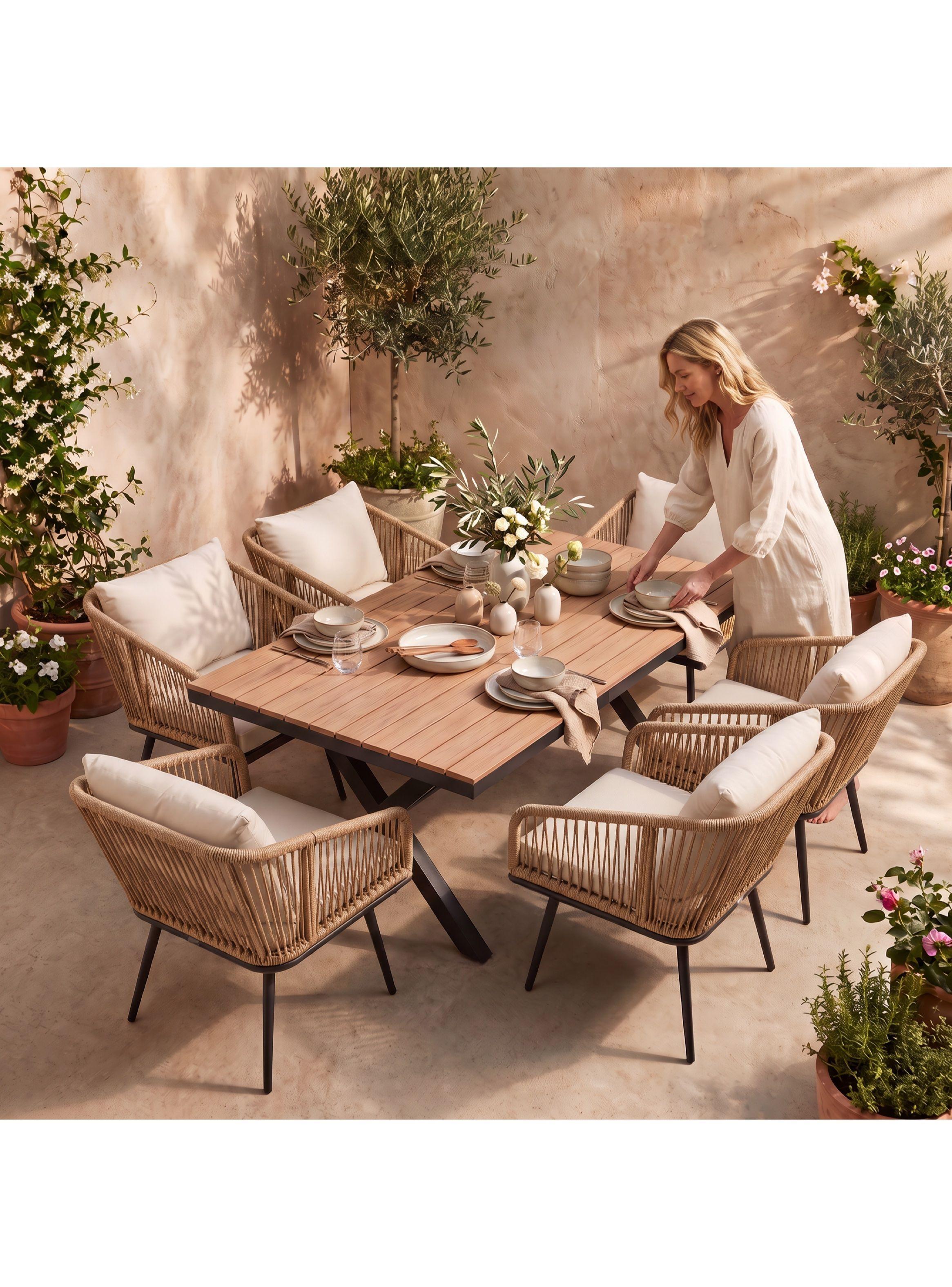 Juego De Comedor Terraza Margot 7 Piezas Mesa 6 Sillas Ratán-5