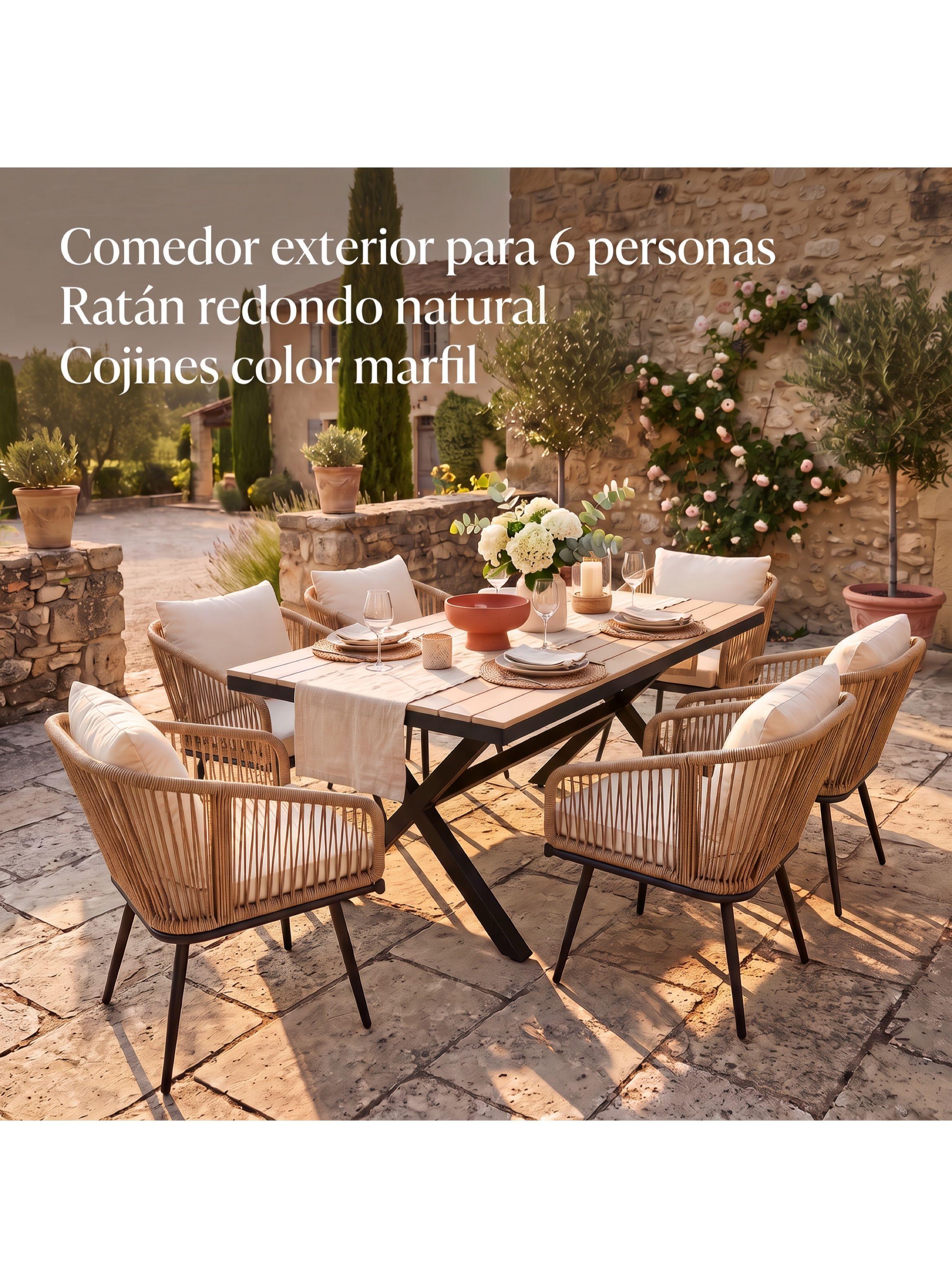 Juego De Comedor Terraza Margot 7 Piezas Mesa 6 Sillas Ratán-7