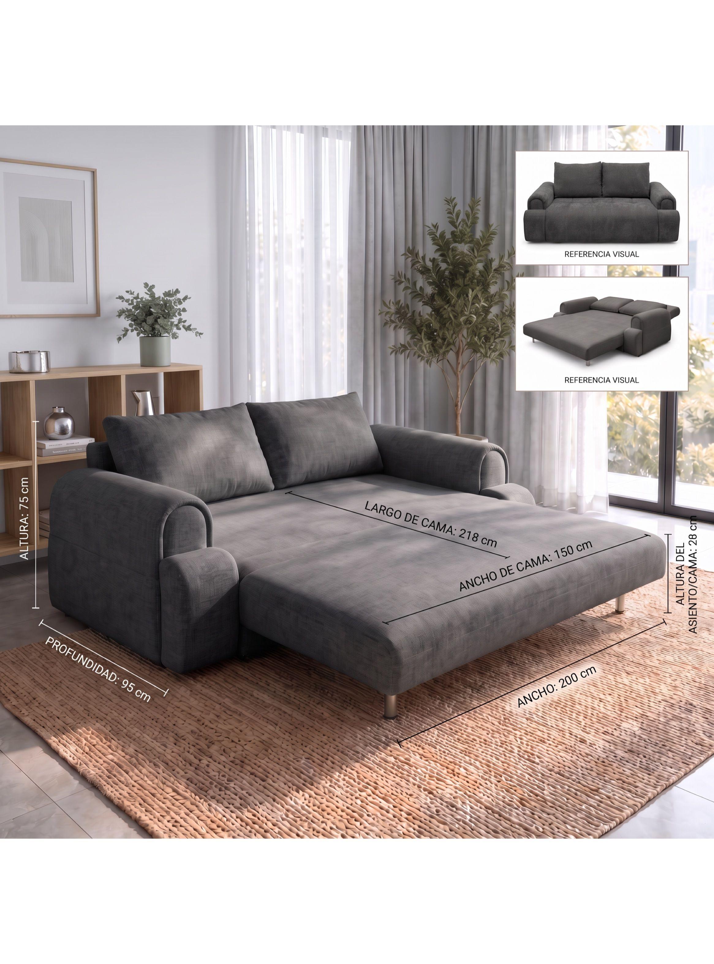 Sofá Cama Convertible De 3 Cuerpos Tapizado En Lino 200 Cm-2