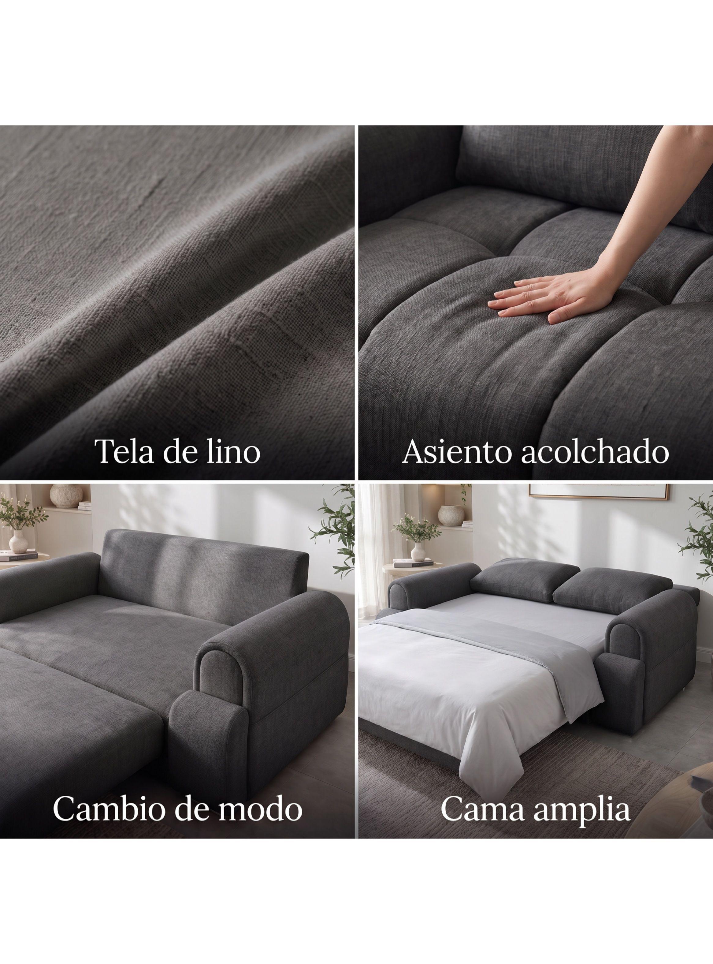 Sofá Cama Convertible De 3 Cuerpos Tapizado En Lino 200 Cm-3