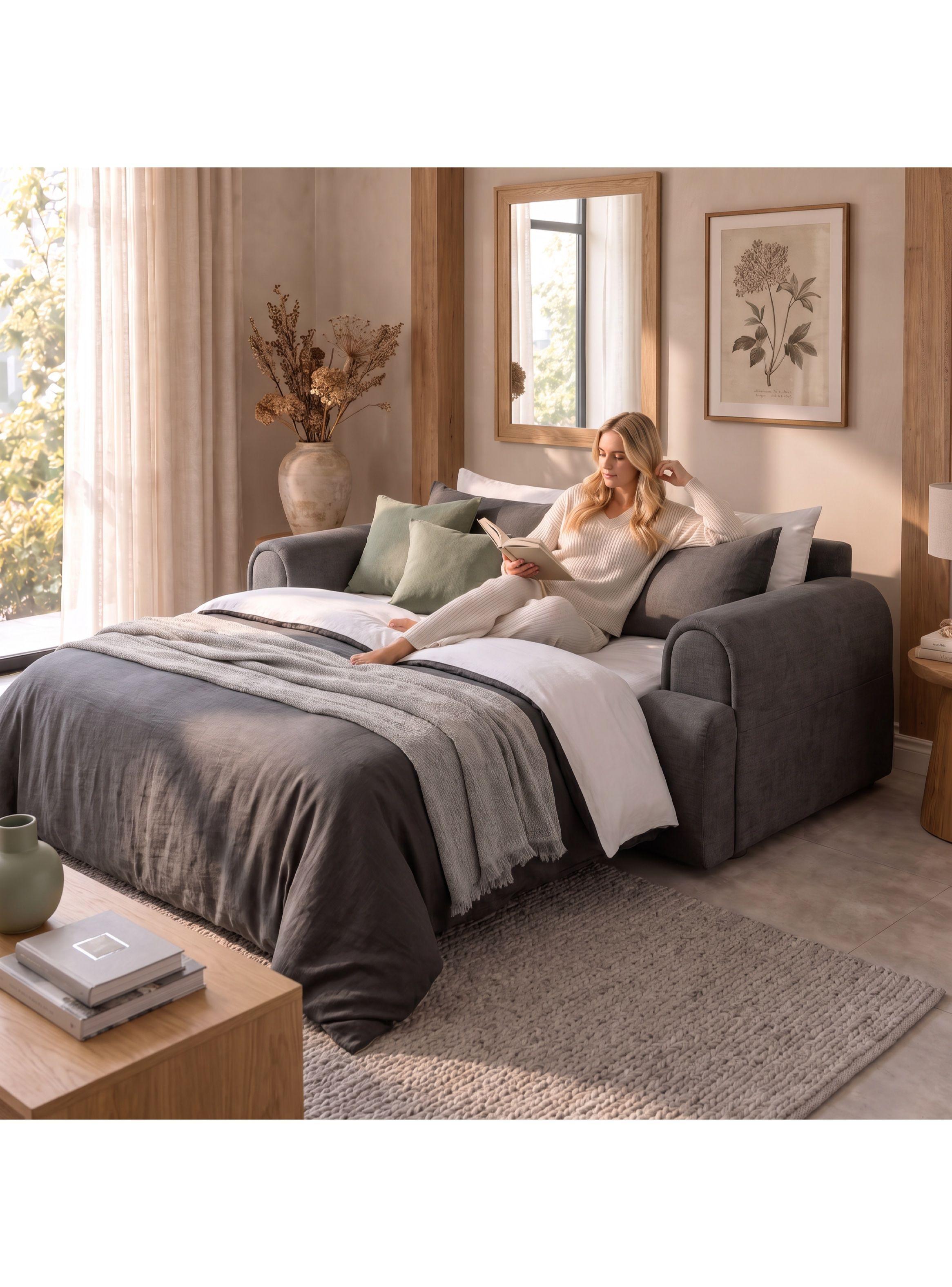 Sofá Cama Convertible De 3 Cuerpos Tapizado En Lino 200 Cm-5