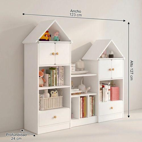 Librero Biblioteca Infantil Organizador Multiuso 123x24x127 Blanco-3