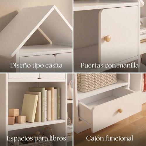 Librero Biblioteca Infantil Organizador Multiuso 123x24x127 Blanco-4