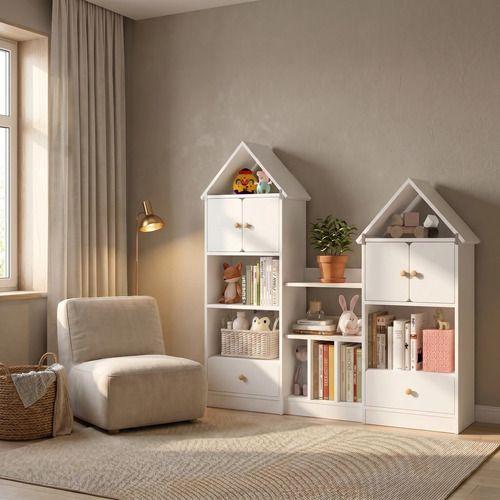 Librero Biblioteca Infantil Organizador Multiuso 123x24x127 Blanco-7