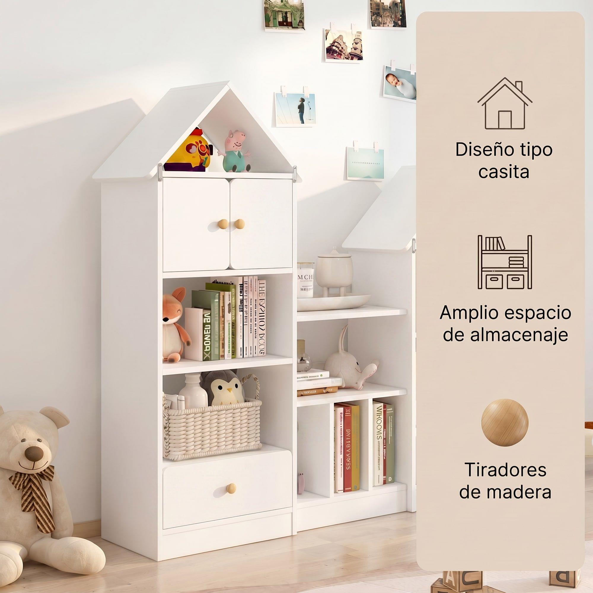 Librero Biblioteca Infantil Organizador Multiuso 123x24x127 Blanco-2