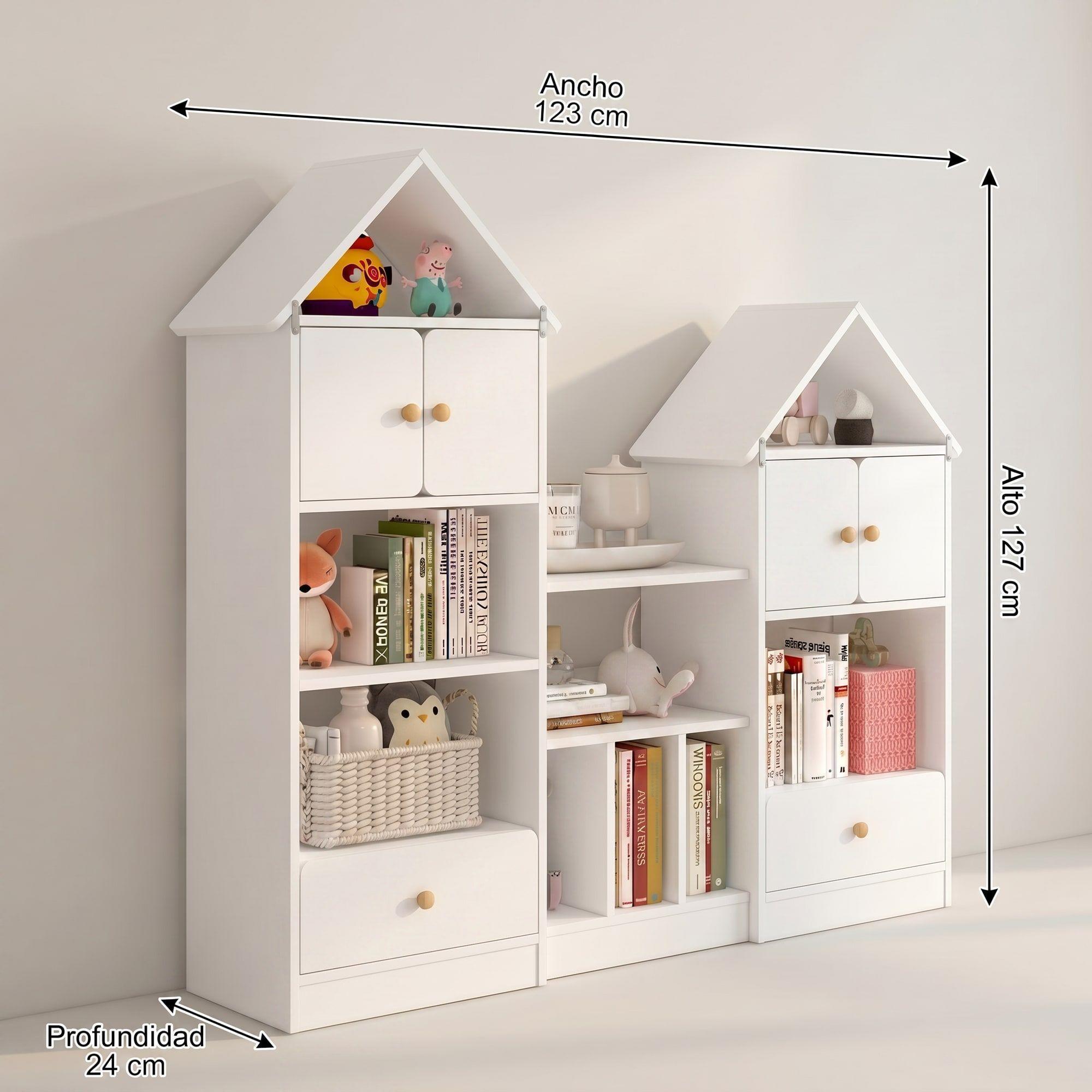 Librero Biblioteca Infantil Organizador Multiuso 123x24x127 Blanco-3