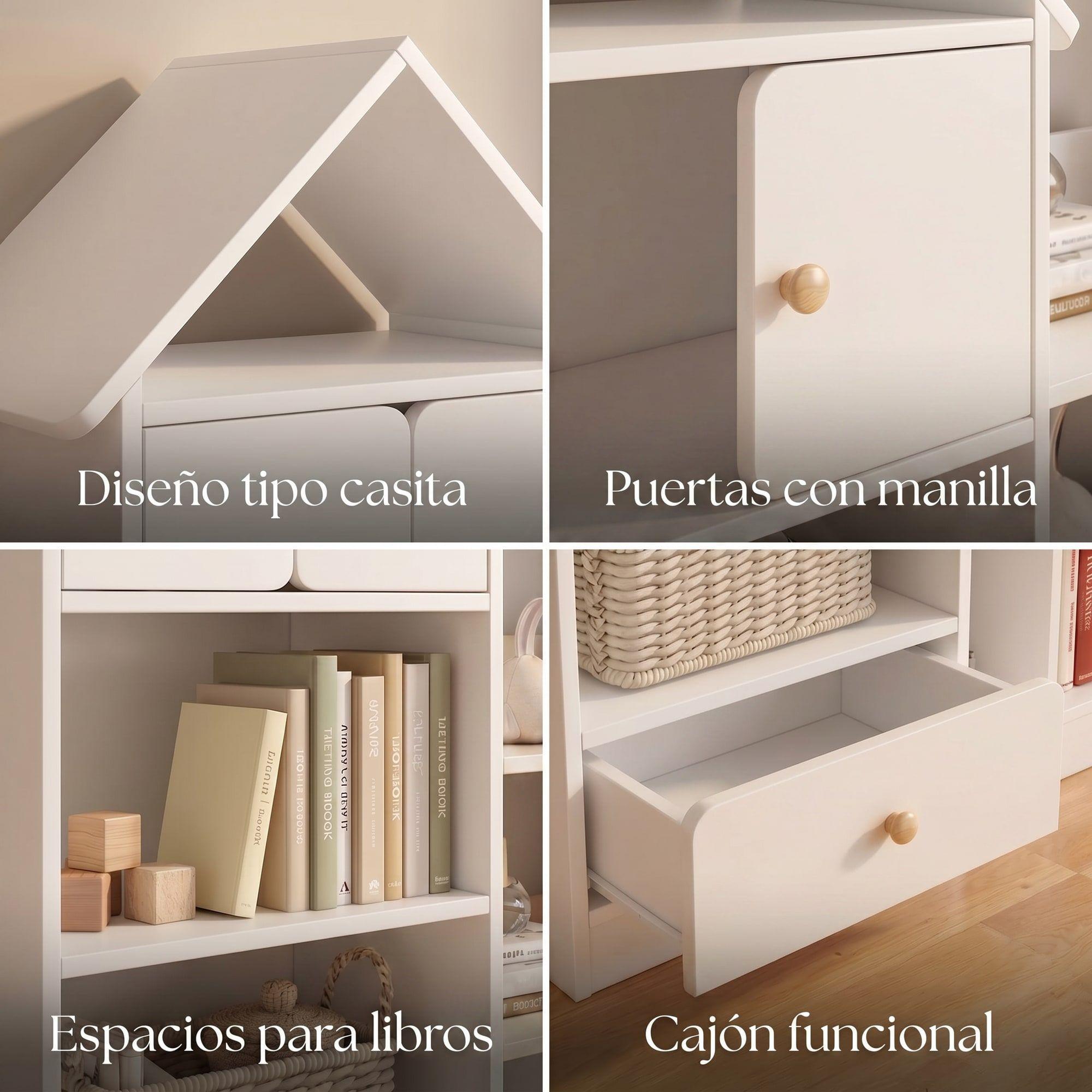 Librero Biblioteca Infantil Organizador Multiuso 123x24x127 Blanco-4