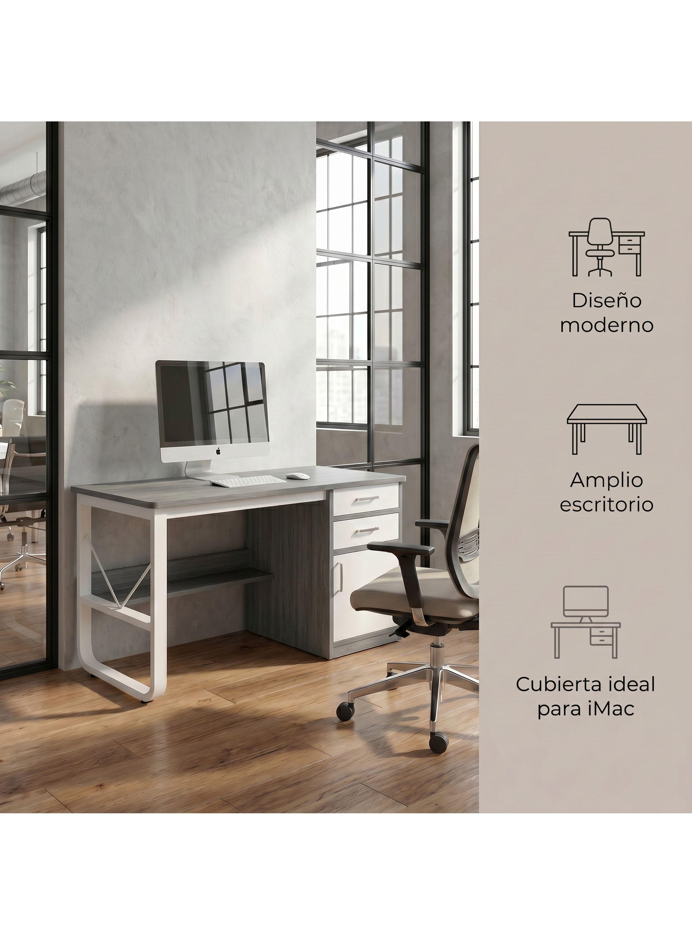 Escritorio Moderno Con Cajoneras 120x60x72cm Para Oficina Gris-1