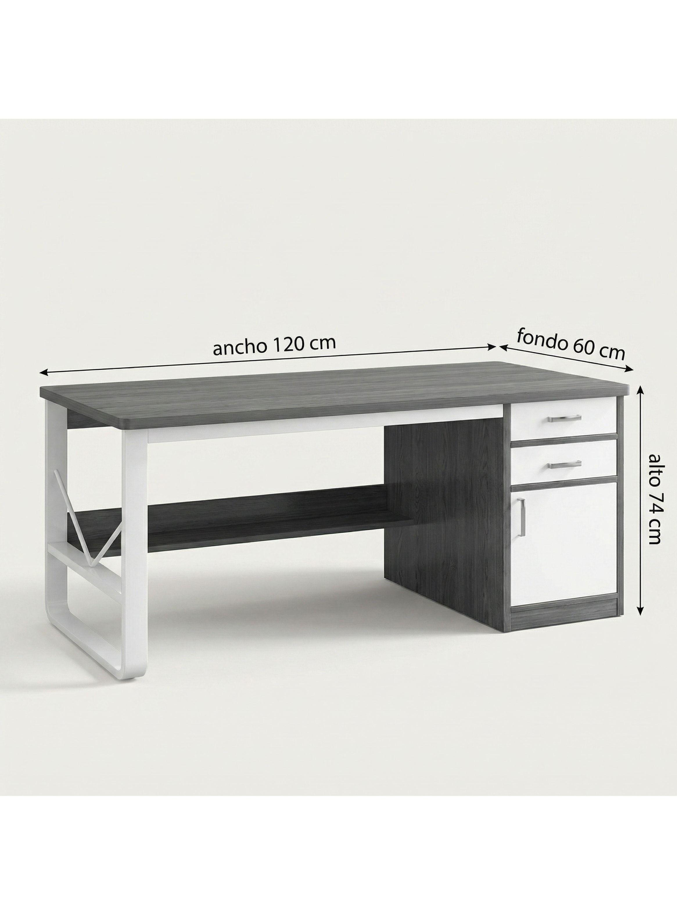 Escritorio Moderno Con Cajoneras 120x60x72cm Para Oficina Gris-2