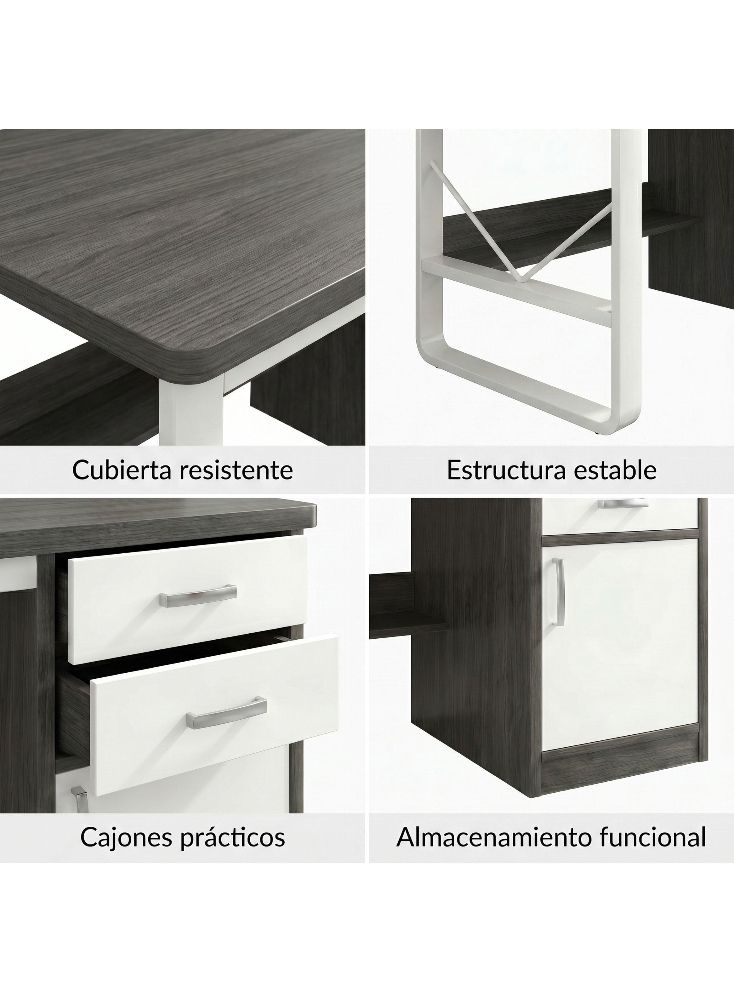 Escritorio Moderno Con Cajoneras 120x60x72cm Para Oficina Gris-3