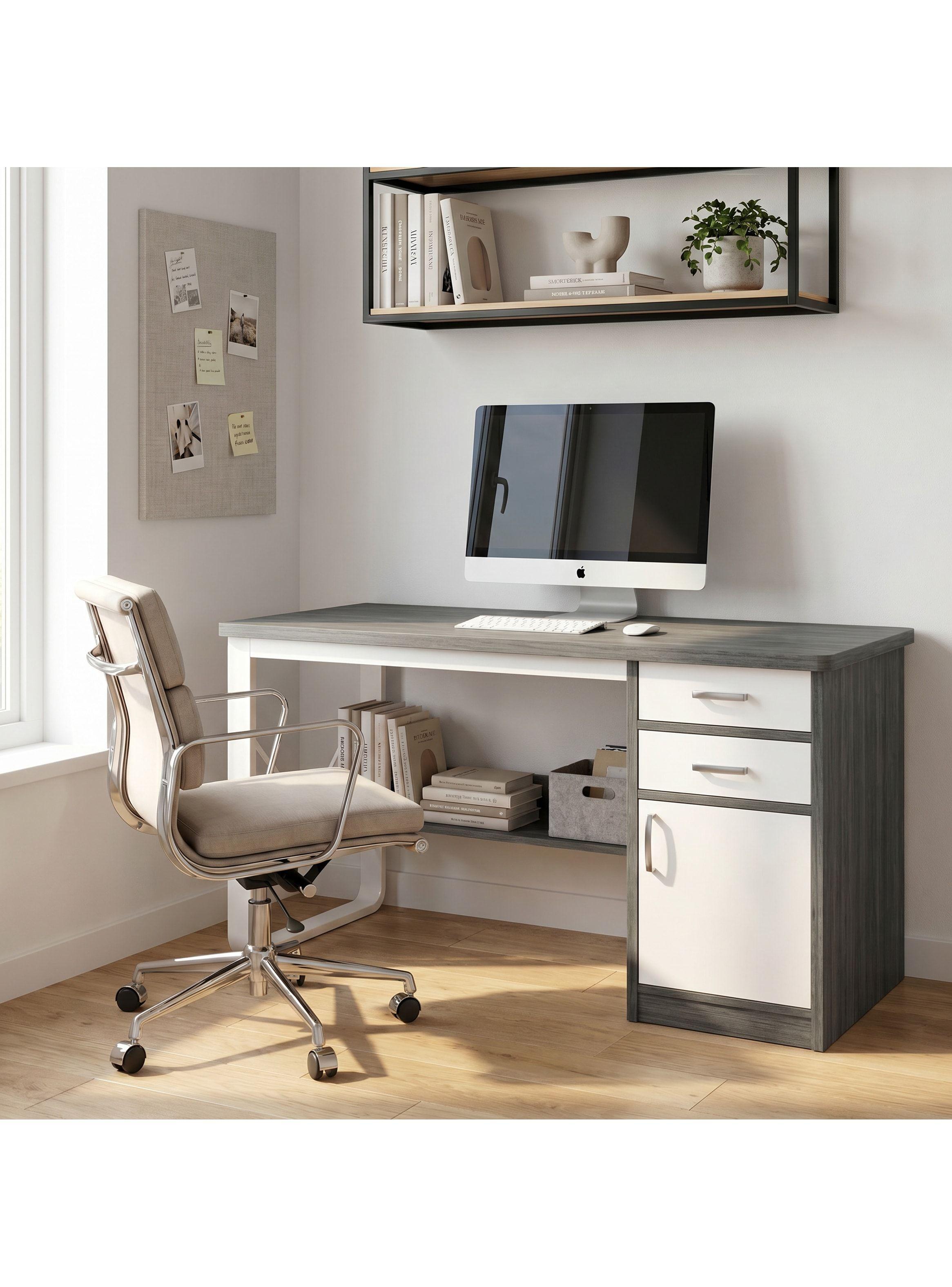 Escritorio Moderno Con Cajoneras 120x60x72cm Para Oficina Gris-4