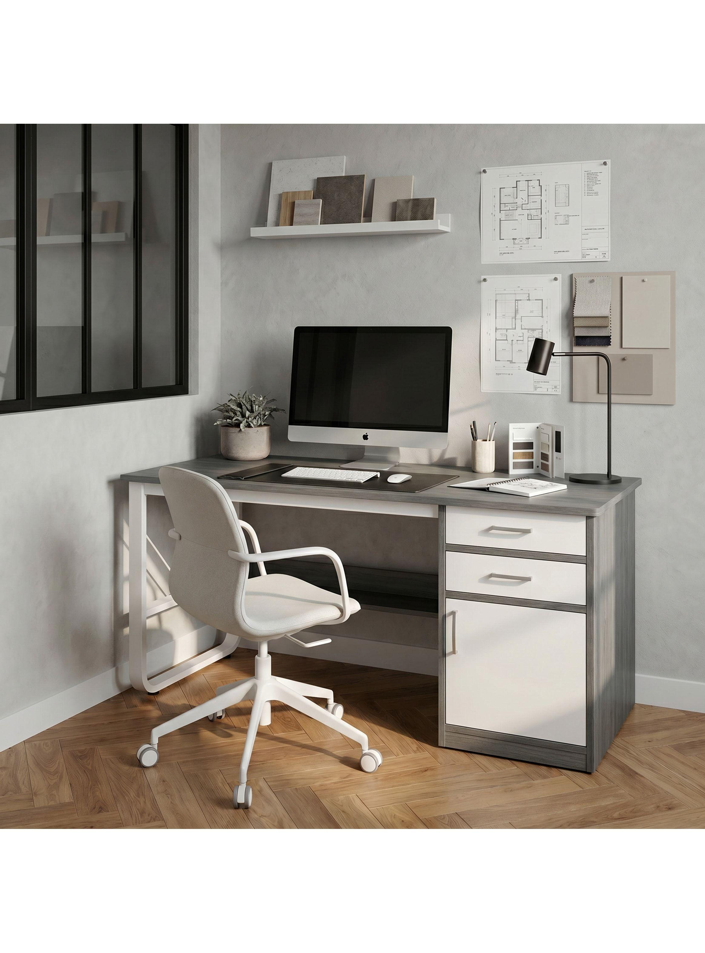 Escritorio Moderno Con Cajoneras 120x60x72cm Para Oficina Gris-7
