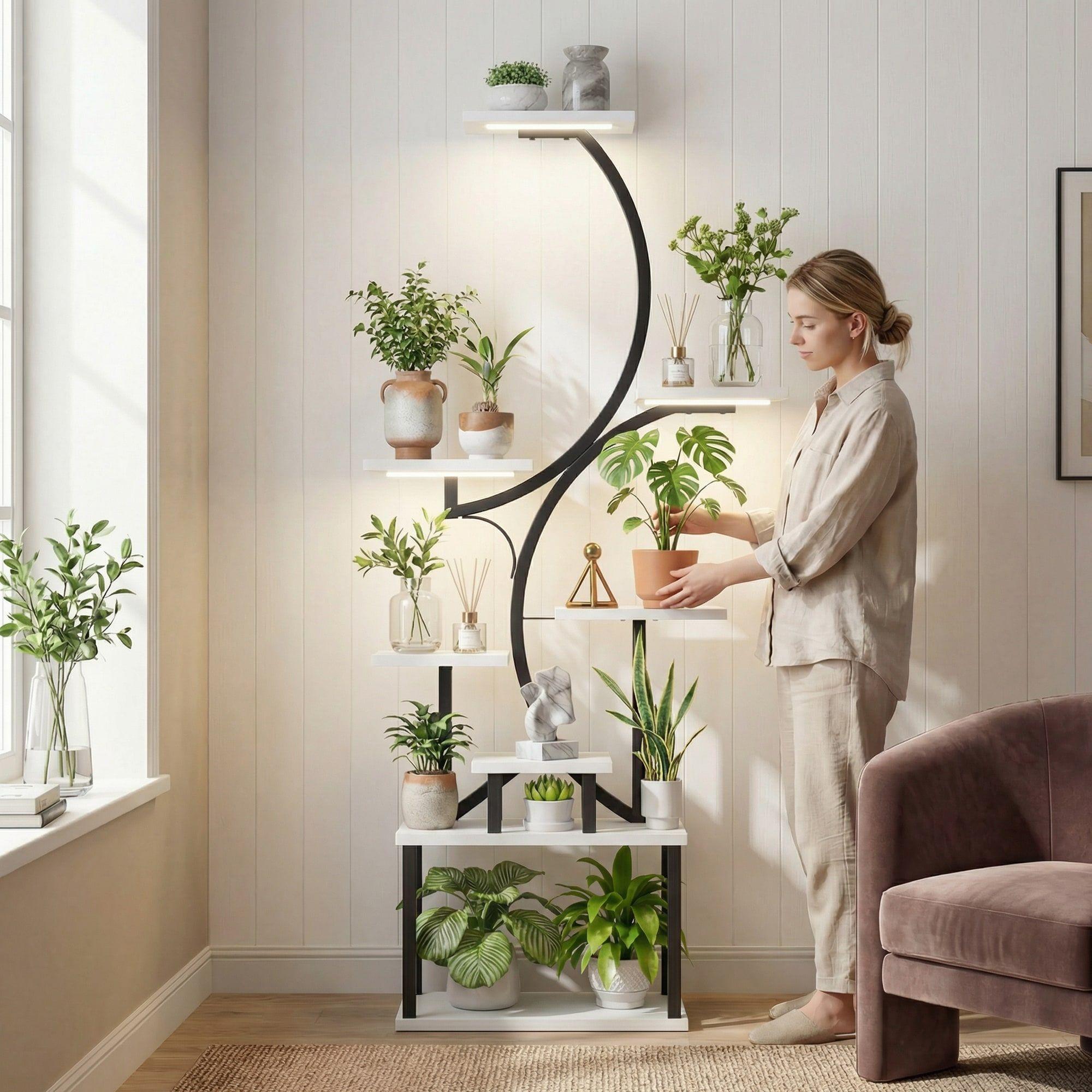 Organizador Repisa Decoración Estante Planta Librero Con Luz Blanco-2