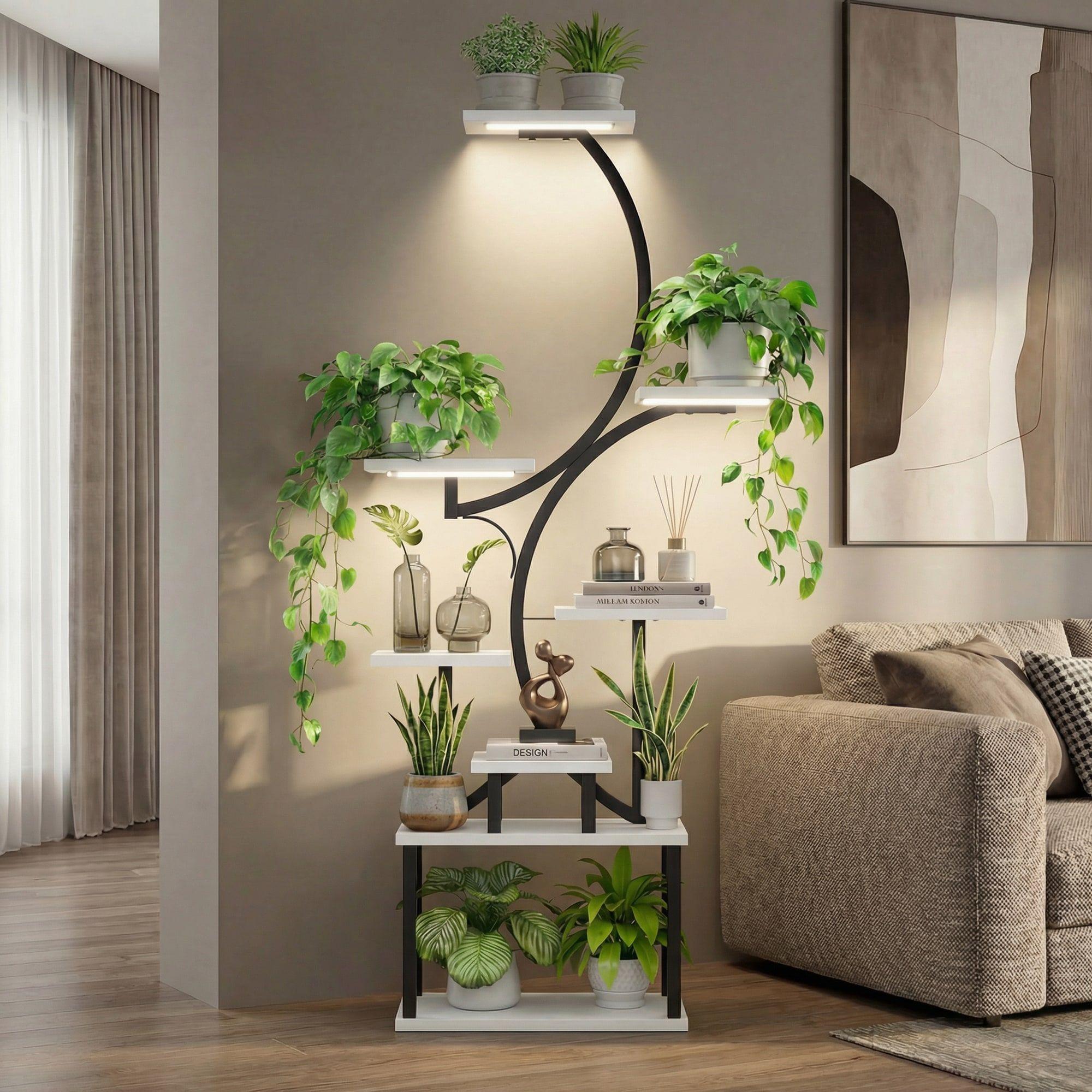 Organizador Repisa Decoración Estante Planta Librero Con Luz Blanco-4