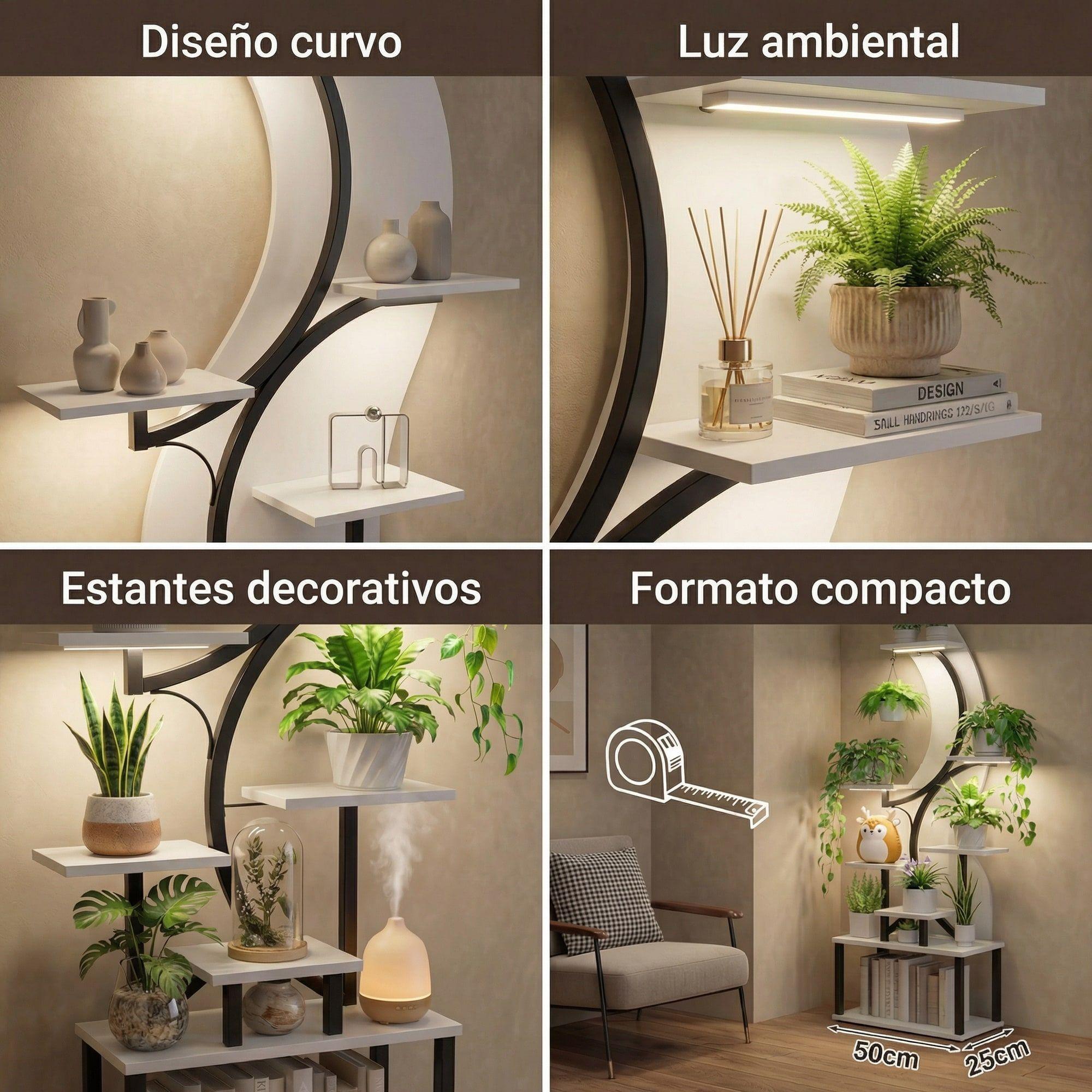 Organizador Repisa Decoración Estante Planta Librero Con Luz Blanco-5