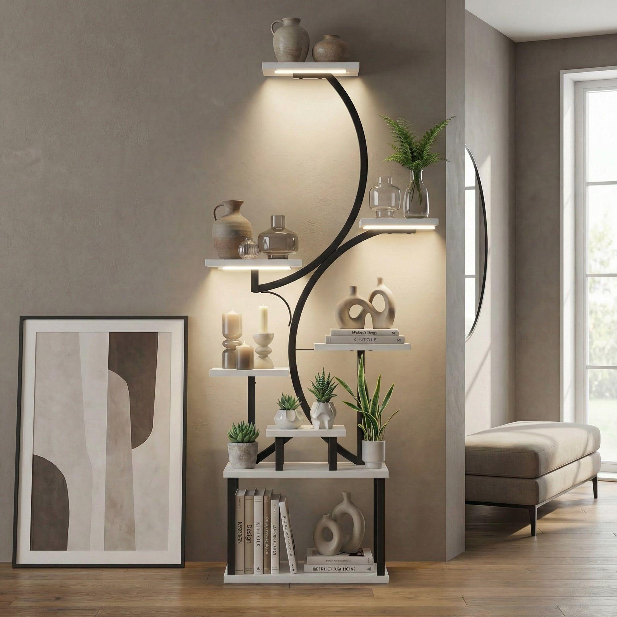 Organizador Repisa Decoración Estante Planta Librero Con Luz Blanco-6