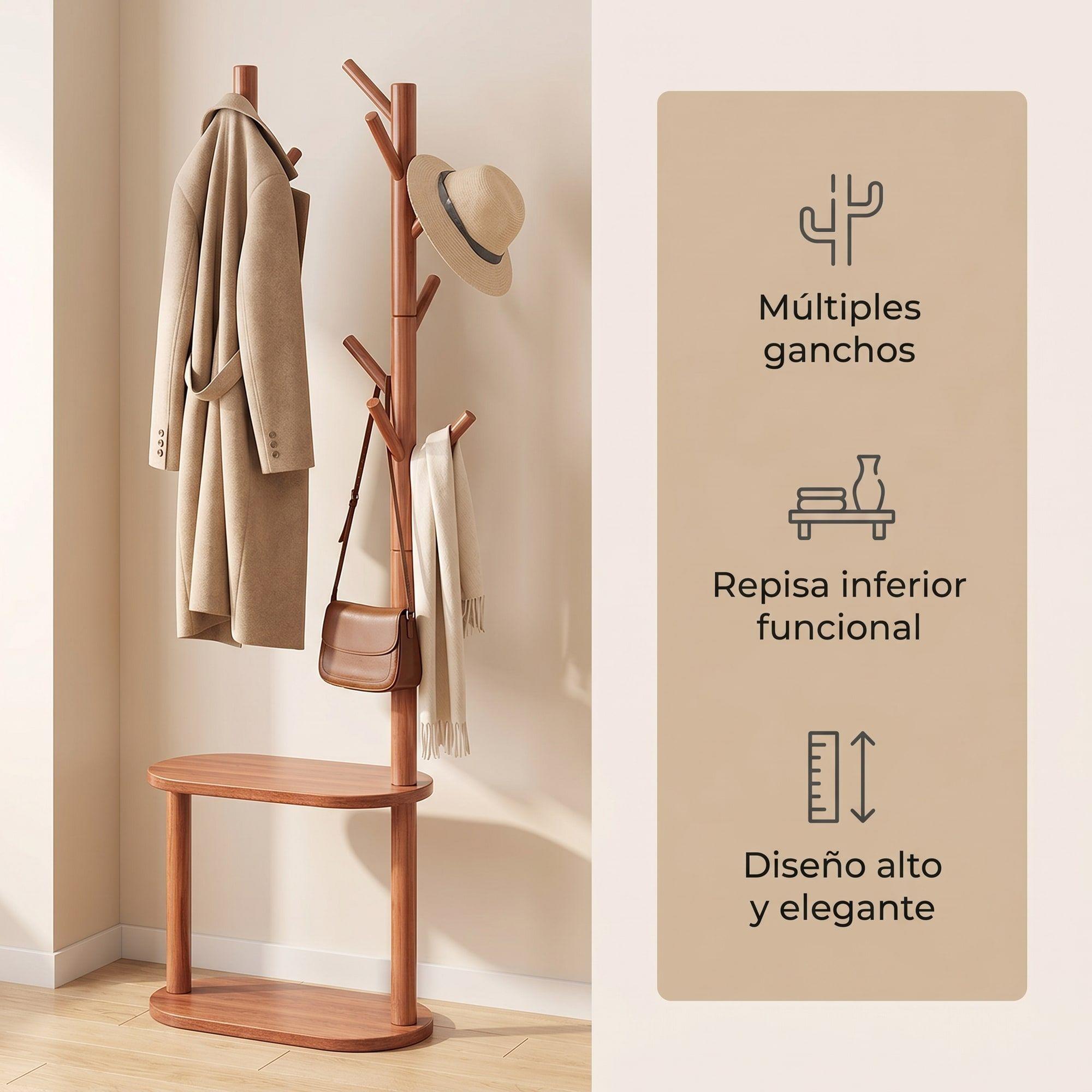 Perchero Árbol Con Repisa Estilo Nórdico Dormitorio Entrada Marrón-1