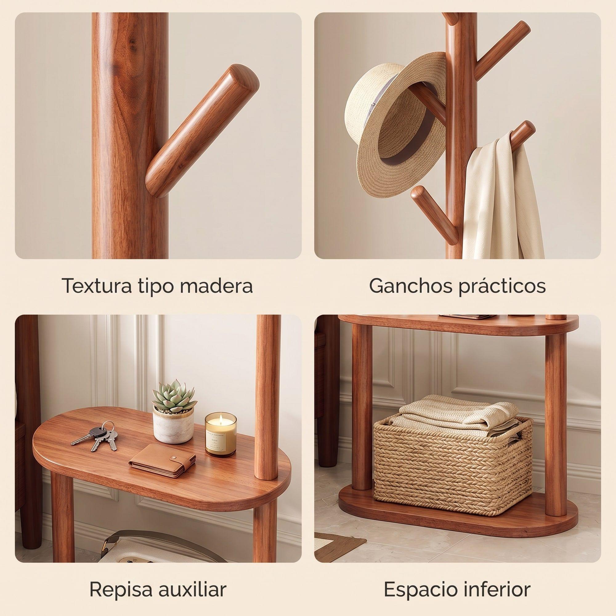 Perchero Árbol Con Repisa Estilo Nórdico Dormitorio Entrada Marrón-3