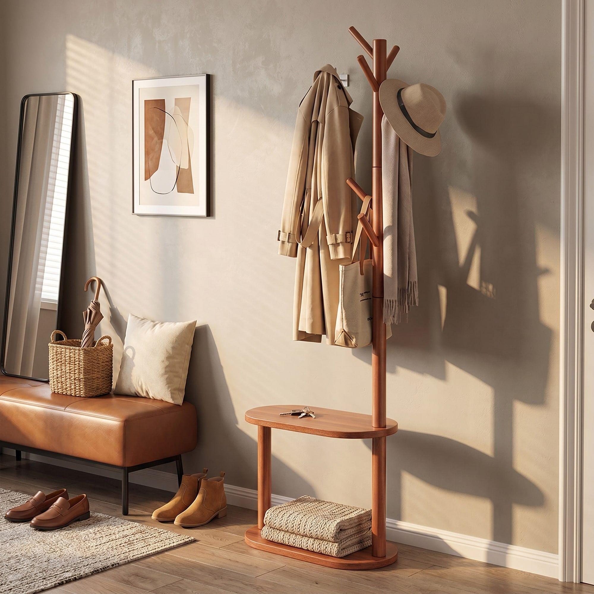 Perchero Árbol Con Repisa Estilo Nórdico Dormitorio Entrada Marrón-4