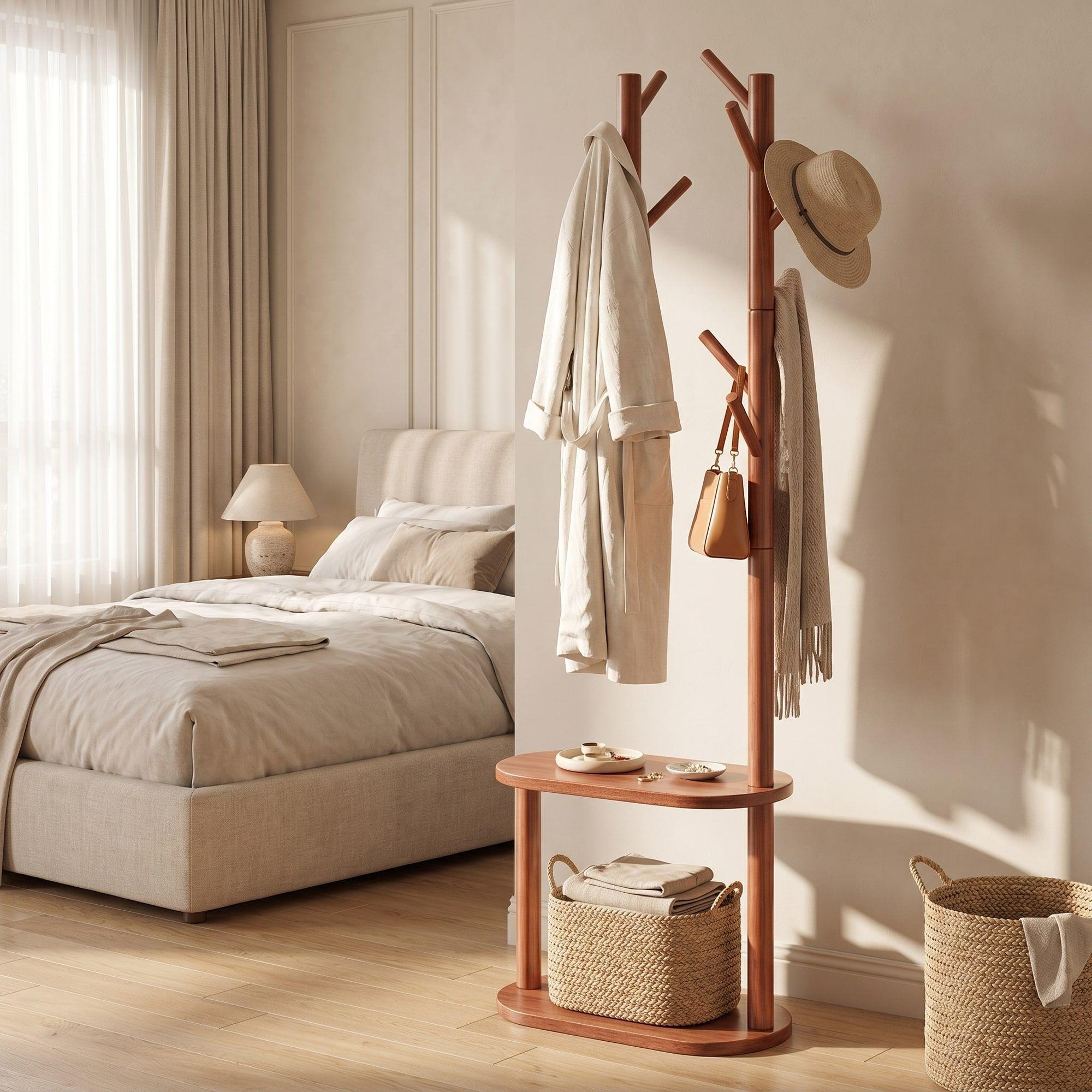 Perchero Árbol Con Repisa Estilo Nórdico Dormitorio Entrada Marrón-5