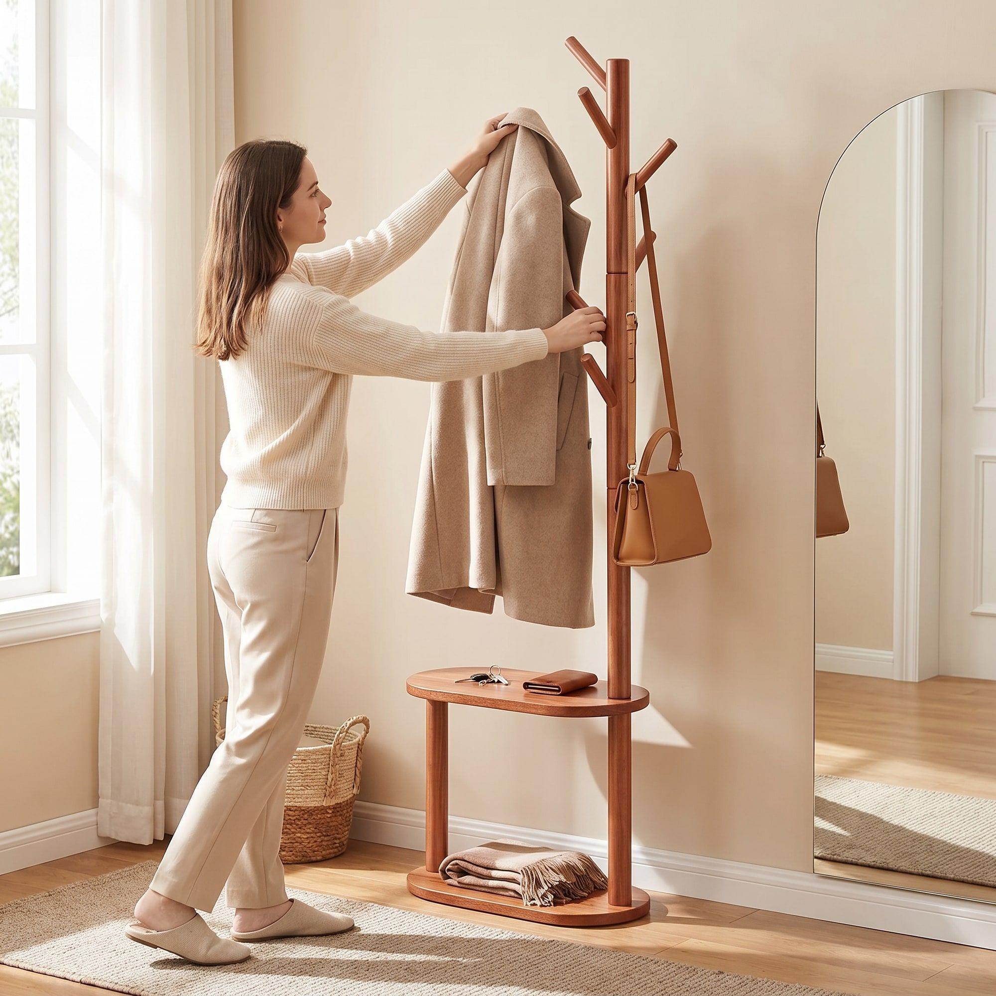 Perchero Árbol Con Repisa Estilo Nórdico Dormitorio Entrada Marrón-6