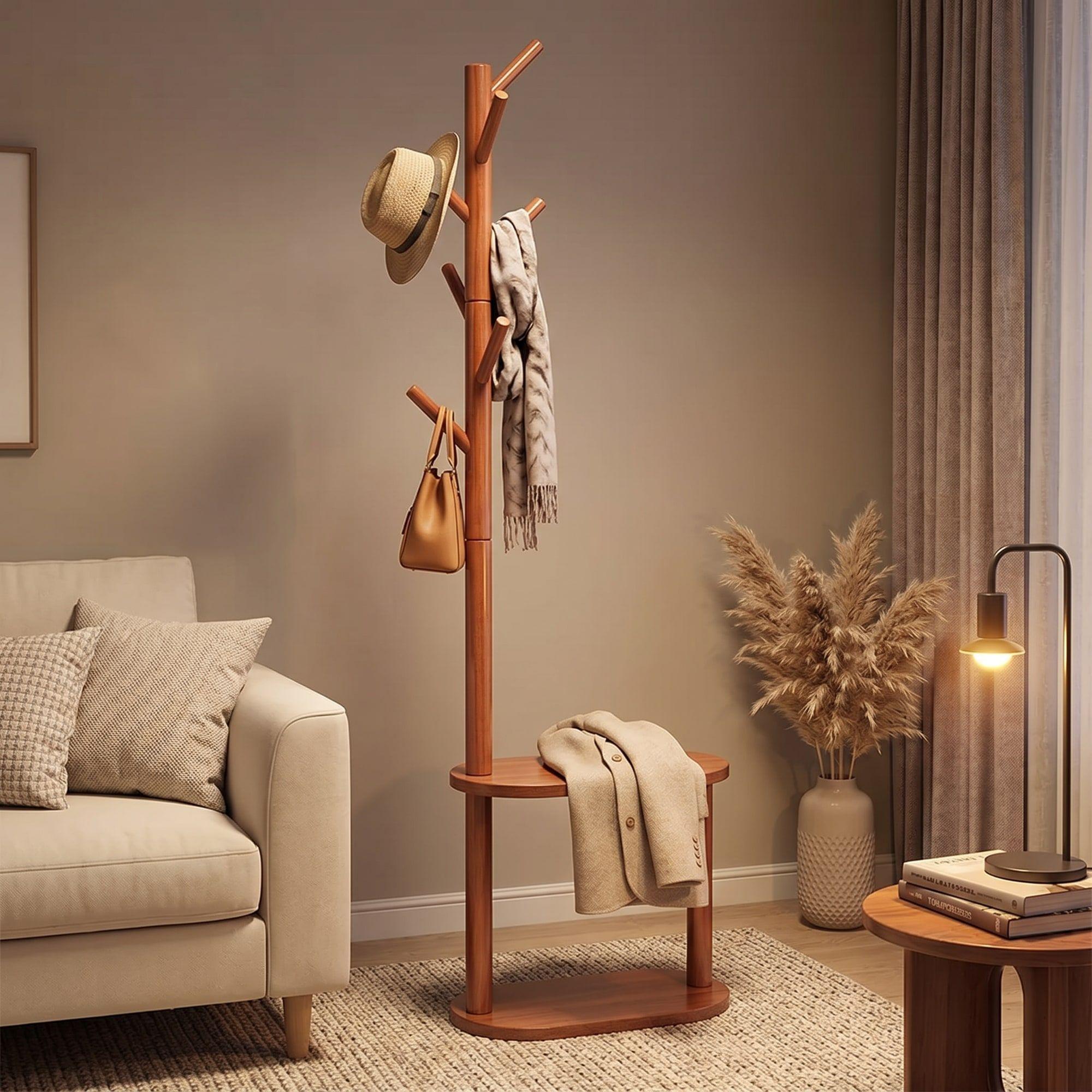 Perchero Árbol Con Repisa Estilo Nórdico Dormitorio Entrada Marrón-7