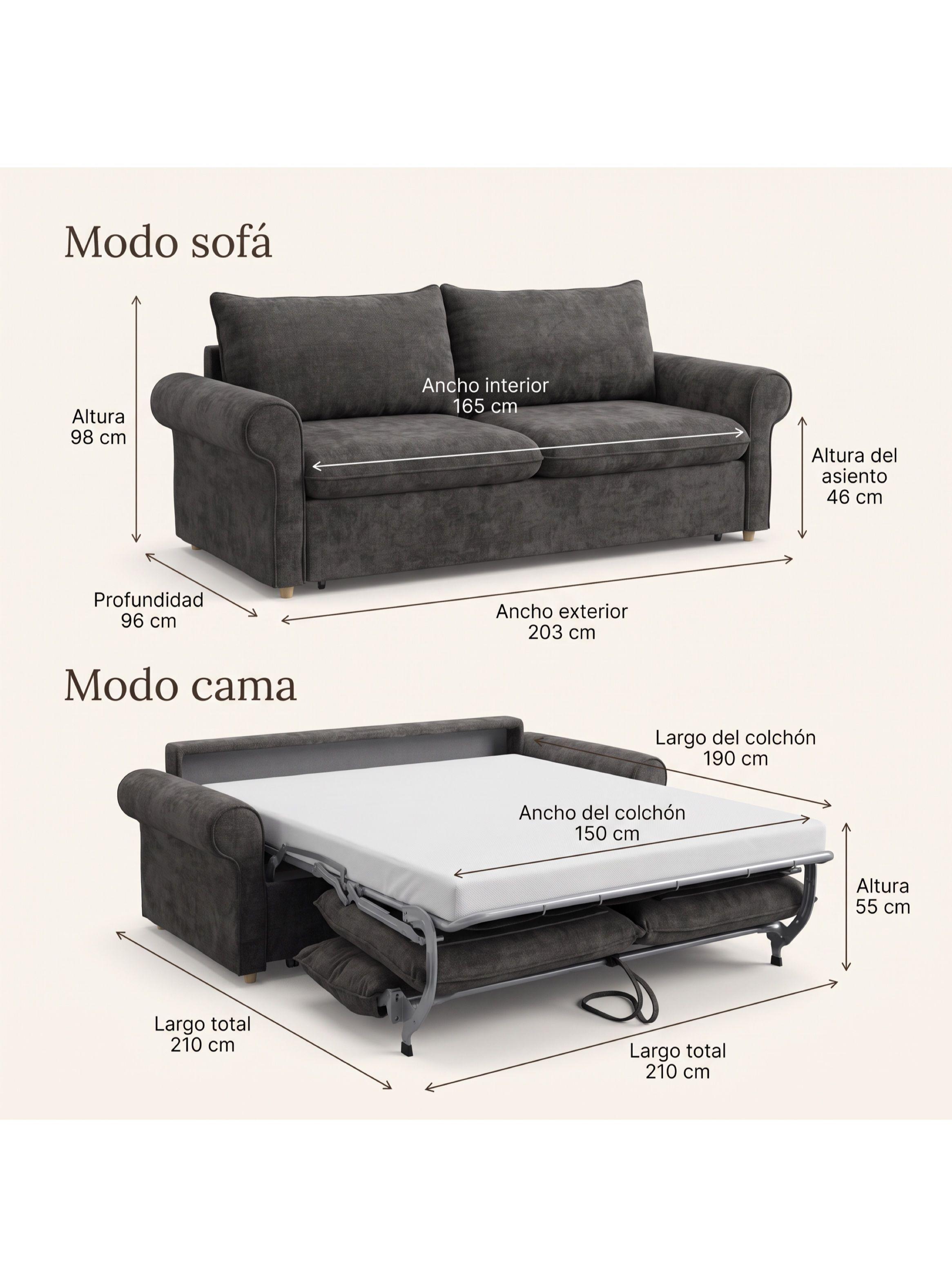 Aurelia Sofá Cama 3 Cuerpos Con Colchón Integrado 205 Cm-2