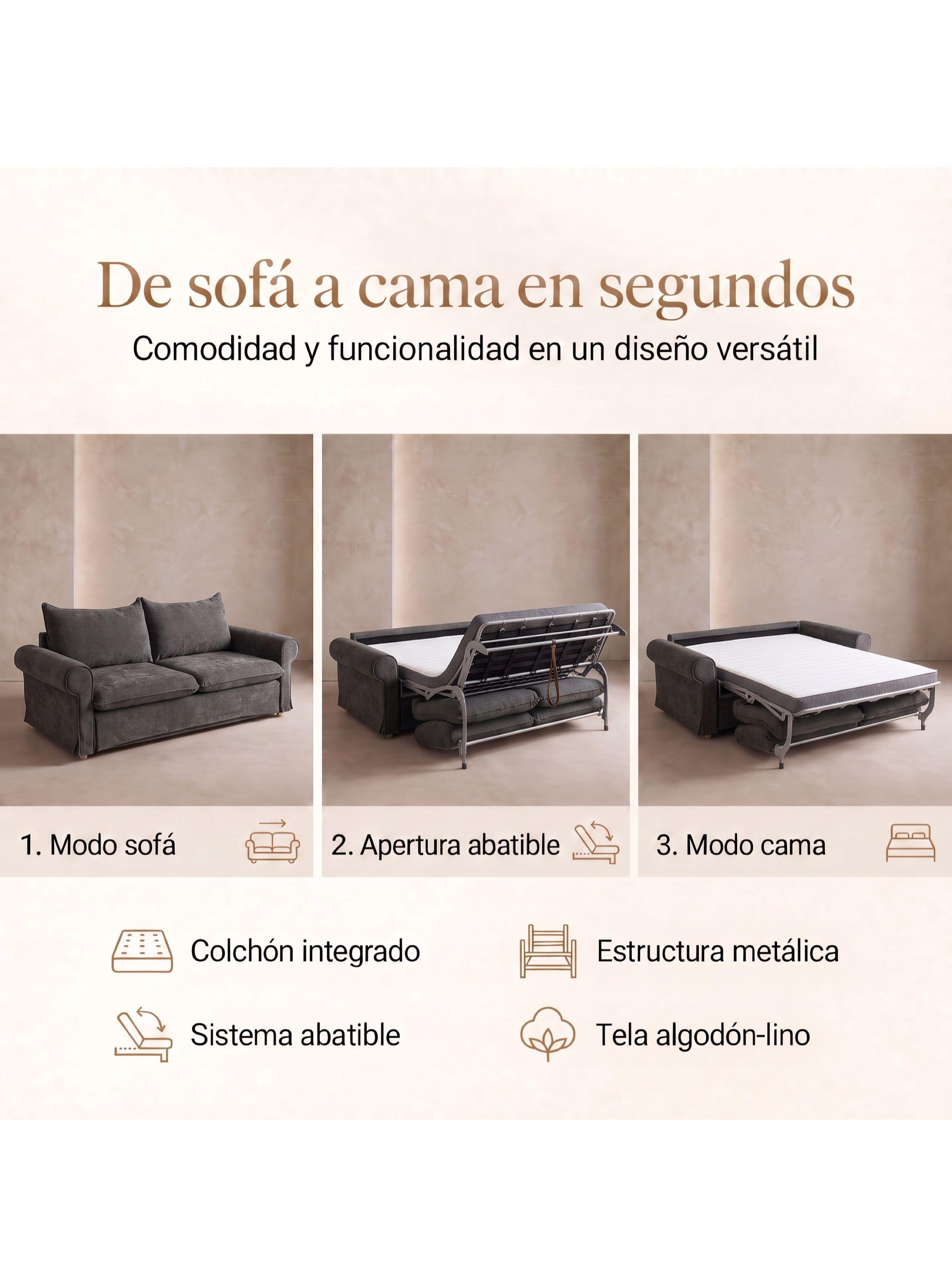 Aurelia Sofá Cama 3 Cuerpos Con Colchón Integrado 205 Cm-7