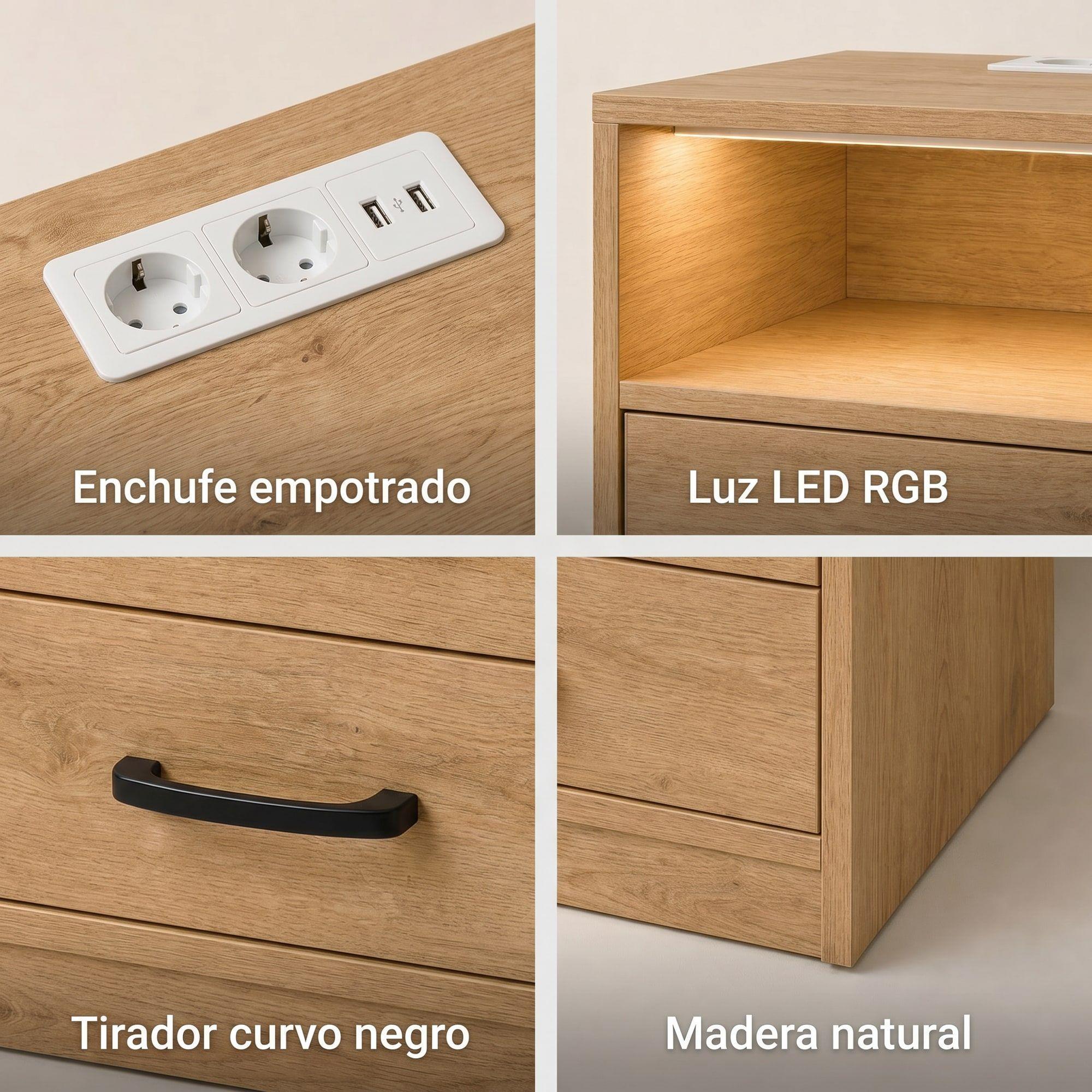 Velador Con Luz Variable Con Panel De Enchufes 40*35*60cm Acabado Mate Color Marrón-3