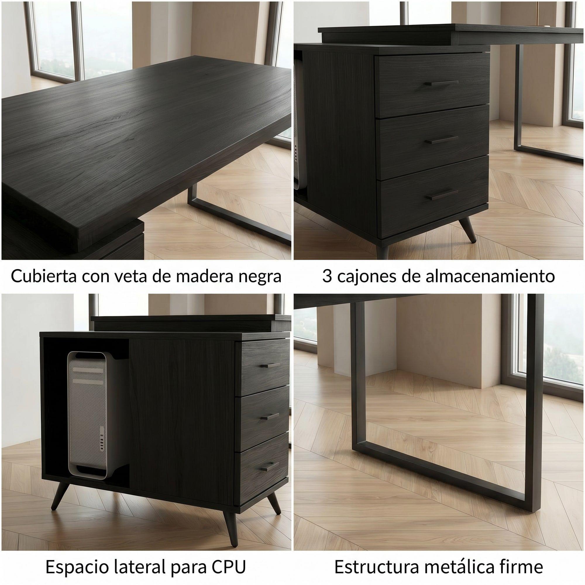 Escritorio Moderno Con Cajoneras 120x60x75cm Para Oficina-4