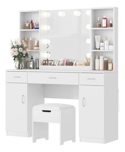 Tocador Con Espejo Y Luces Con Taburete Cajones 140x110x40cm-7