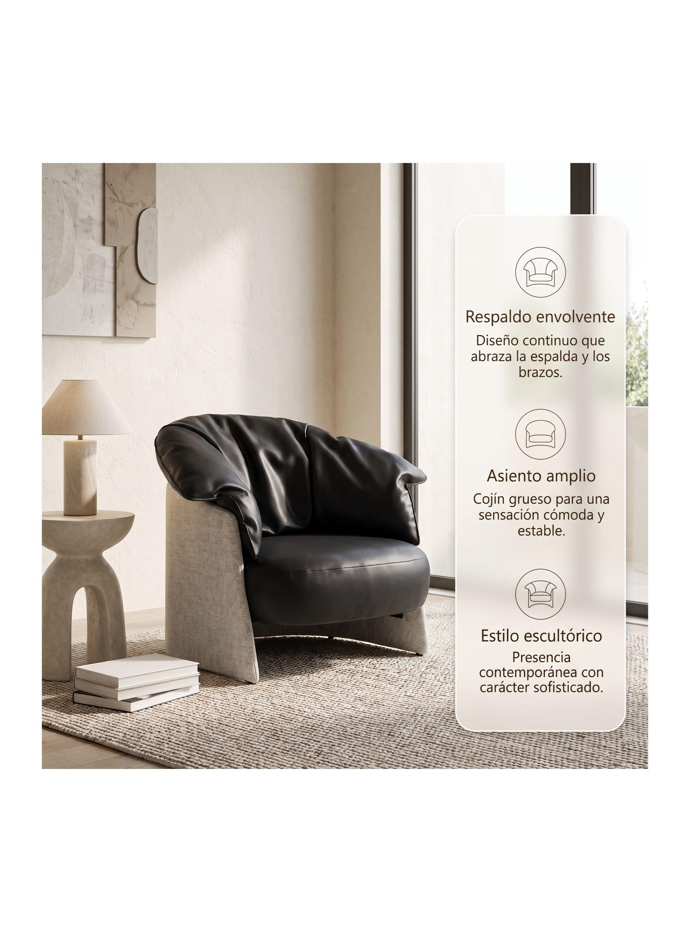 Sillón Lorenzo Individual Ecocuero Estructura Curva De Acero Negro Liso-1