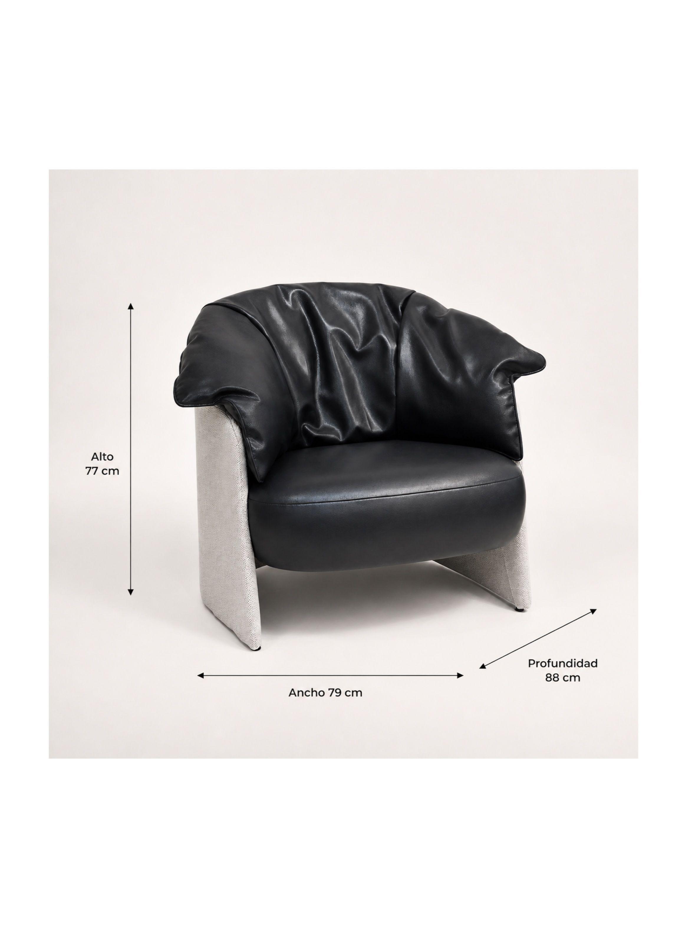 Sillón Lorenzo Individual Ecocuero Estructura Curva De Acero Negro Liso-2