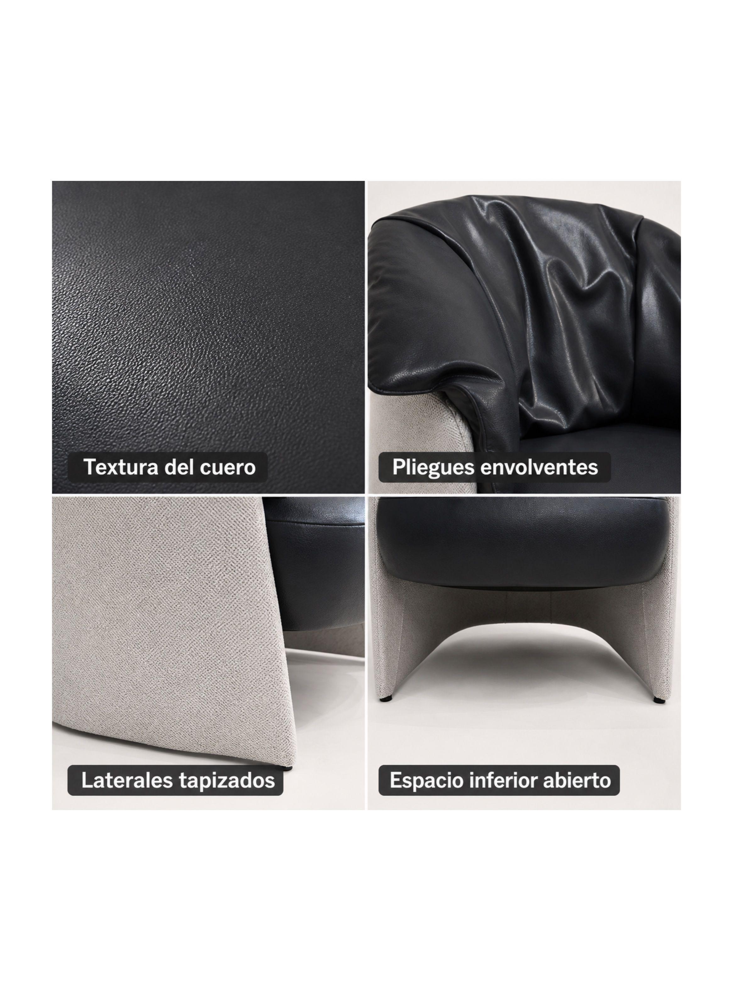 Sillón Lorenzo Individual Ecocuero Estructura Curva De Acero Negro Liso-3
