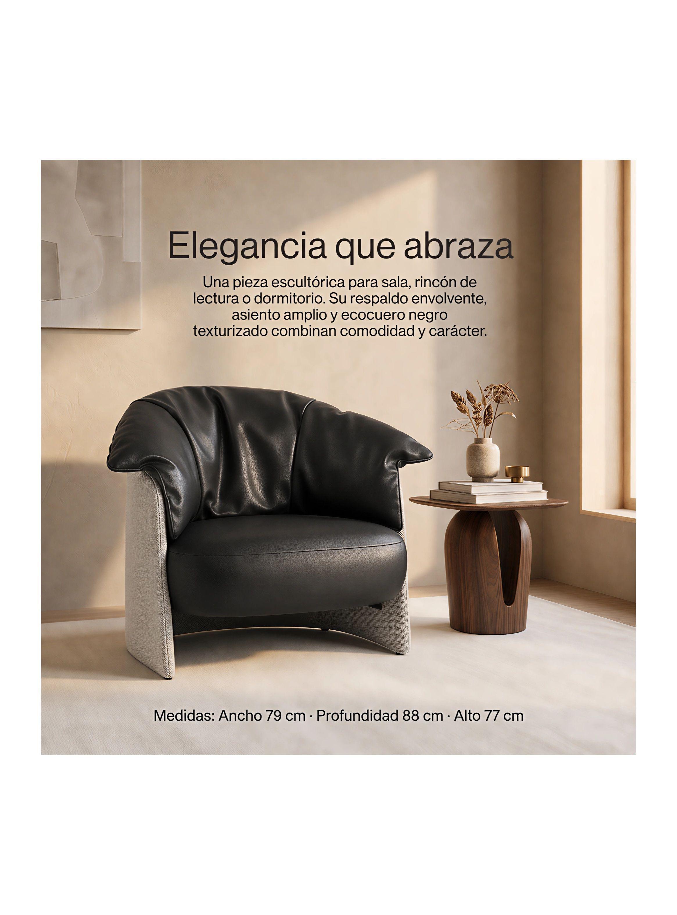 Sillón Lorenzo Individual Ecocuero Estructura Curva De Acero Negro Liso-7