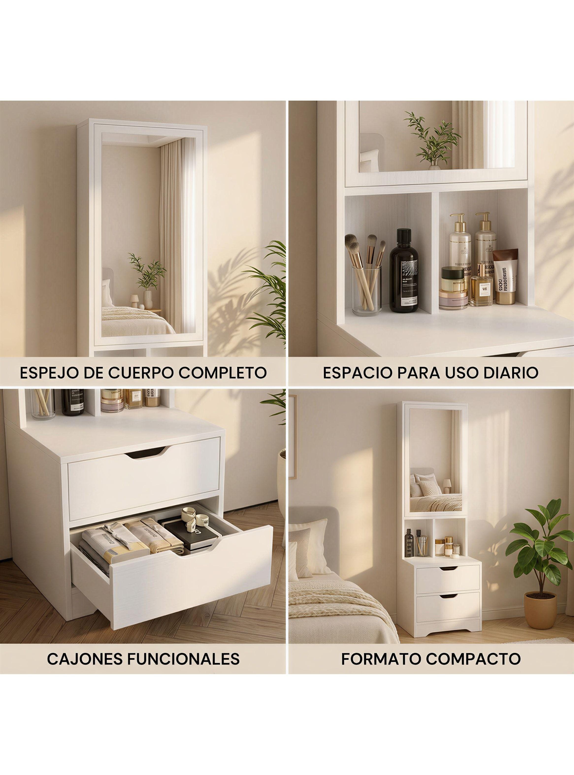 Velador Alto 160x40x50cm Con Espejo Y Espacio Para Almacenar Mate Blanco2-4