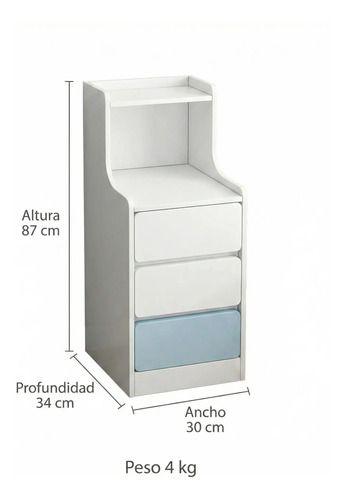 Velador Angosto Con Cajones Tricolor Homer Design 25*34*87cm 30x34x87cm Blanco-2