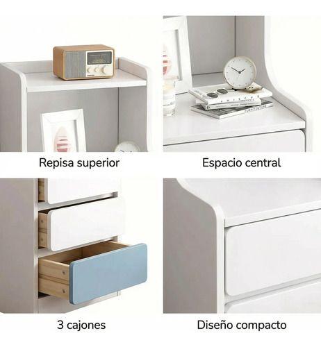 Velador Angosto Con Cajones Tricolor Homer Design 25*34*87cm 30x34x87cm Blanco-3