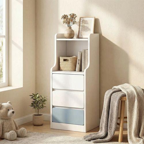 Velador Angosto Con Cajones Tricolor Homer Design 25*34*87cm 30x34x87cm Blanco-4