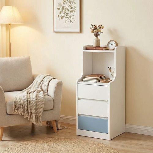 Velador Angosto Con Cajones Tricolor Homer Design 25*34*87cm 30x34x87cm Blanco-6