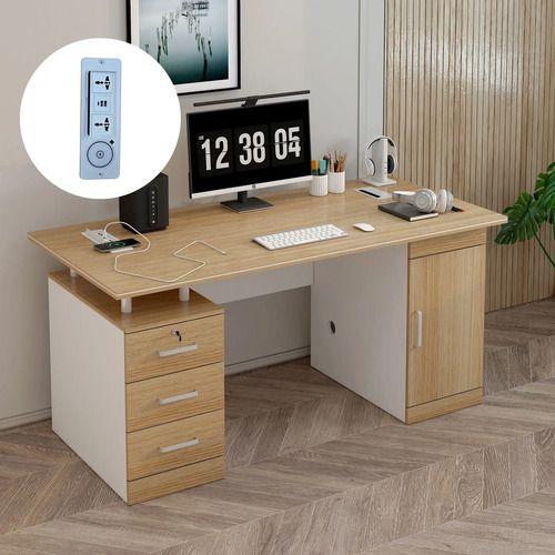 Escritorio 140cm Enchufe Cargador Inalambrico Integrado Madera-1