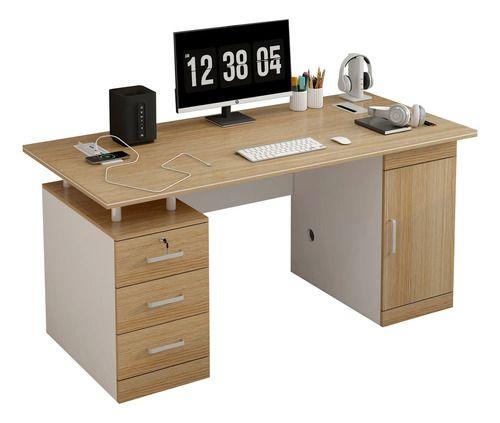 Escritorio 140cm Enchufe Cargador Inalambrico Integrado Madera-3